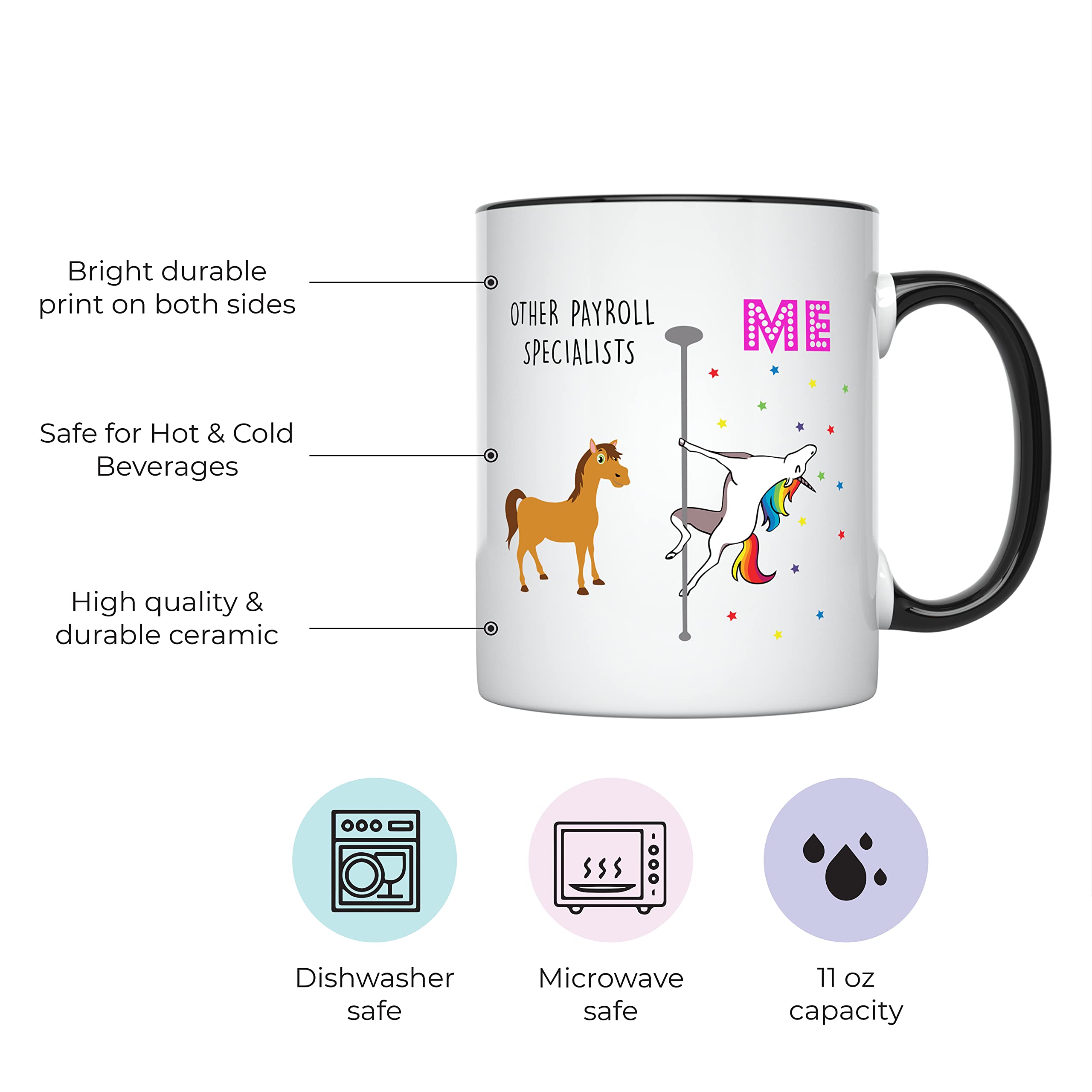 YouNique Designs Payroll Specialist Coffee Mug, 11 Ounces, White, Funny Unicorn Mug for a Payroll Clerk, National Payroll Week G
