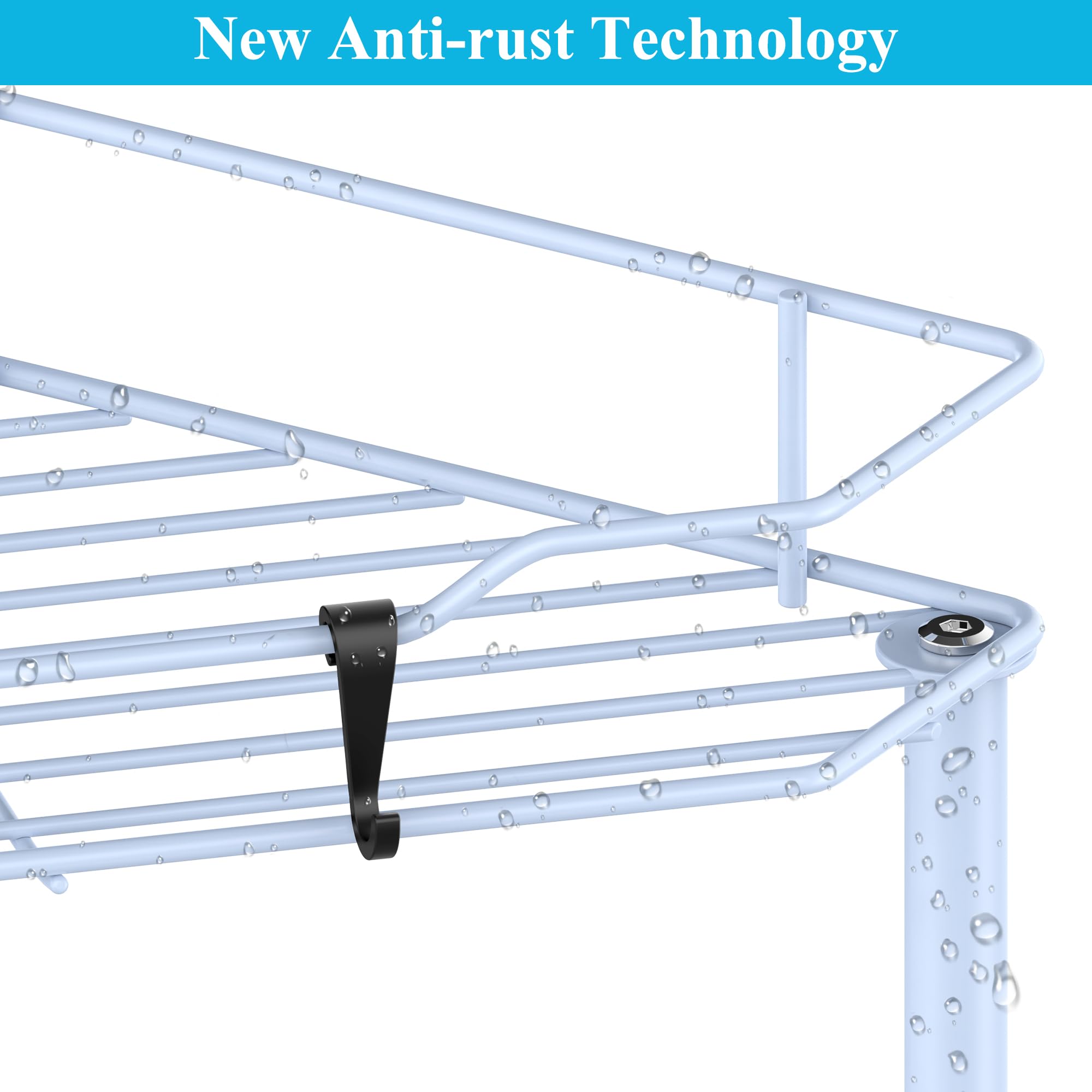 Huggiegems 4 Tier Floor Standing Corner Shower Caddy Organizer Shelf With Hooks, Bathroom Shelves Stand Rack, Blue