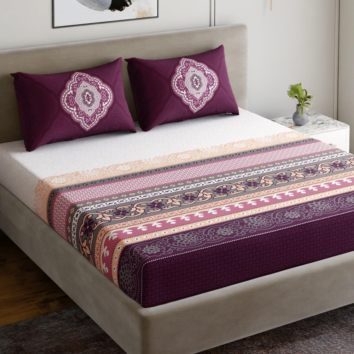 Dreamscape 100% Cotton Double Bedsheet with 2 Pillow Covers  (Size 87 x 98 inches, TC, Colour  Purple)