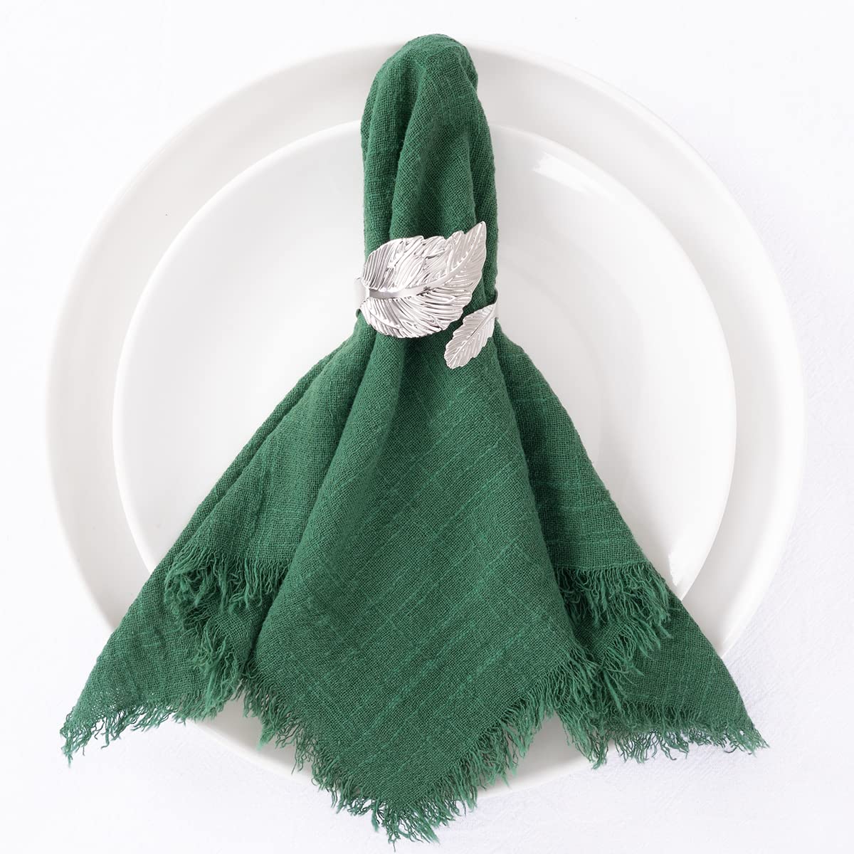 Socomi Set Of 12 Linen Napkins Emerald Green Christmas Easter Spring Cloth Napkins Washable Cotton Dinner Napkins Fringe 17''X17