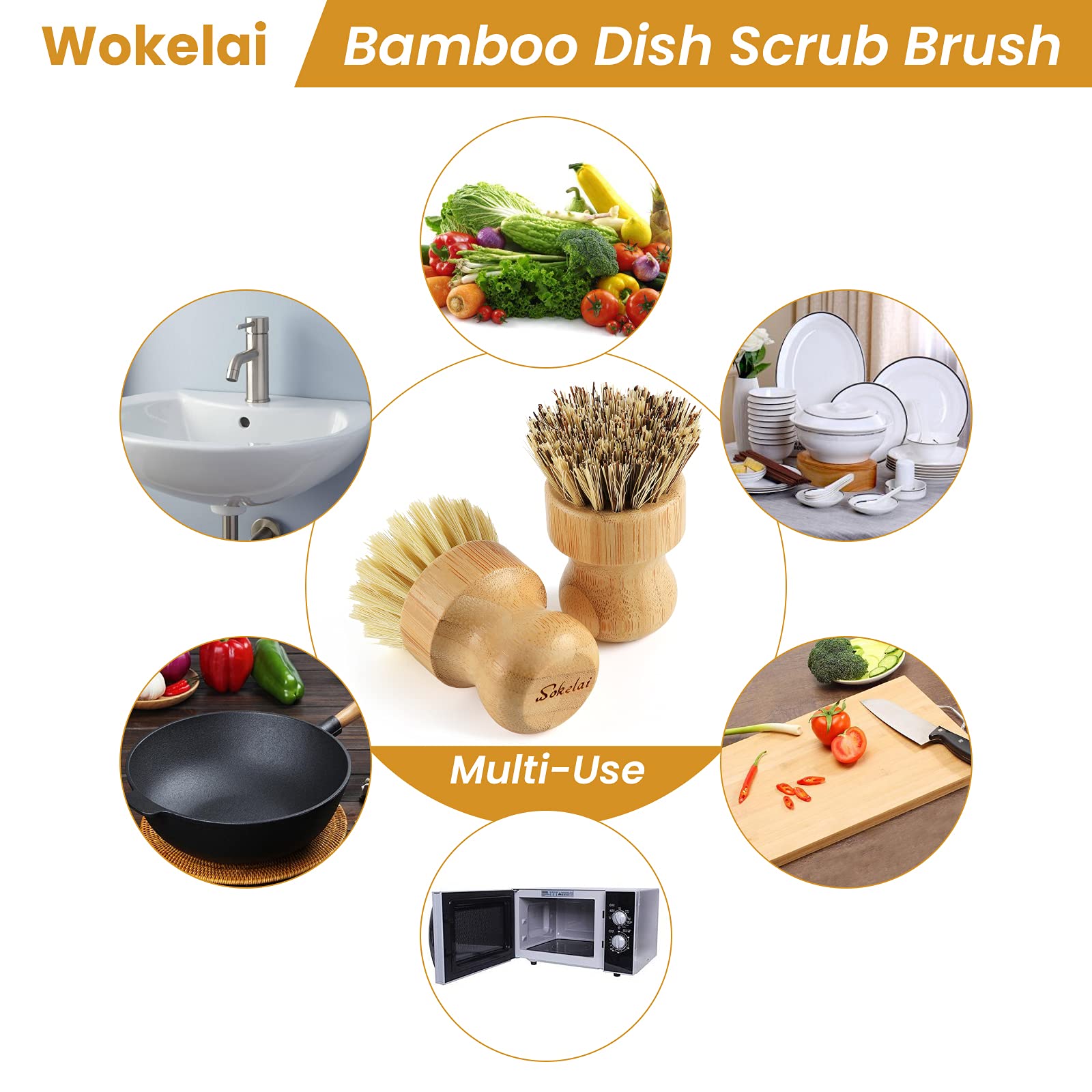 Bamboo Dish Scrub Brushes Set For Kitchen - Wooden Cleaning Scrubbers Brushes, Eco-Friendly Natural Dishes Washing Brush For Dis