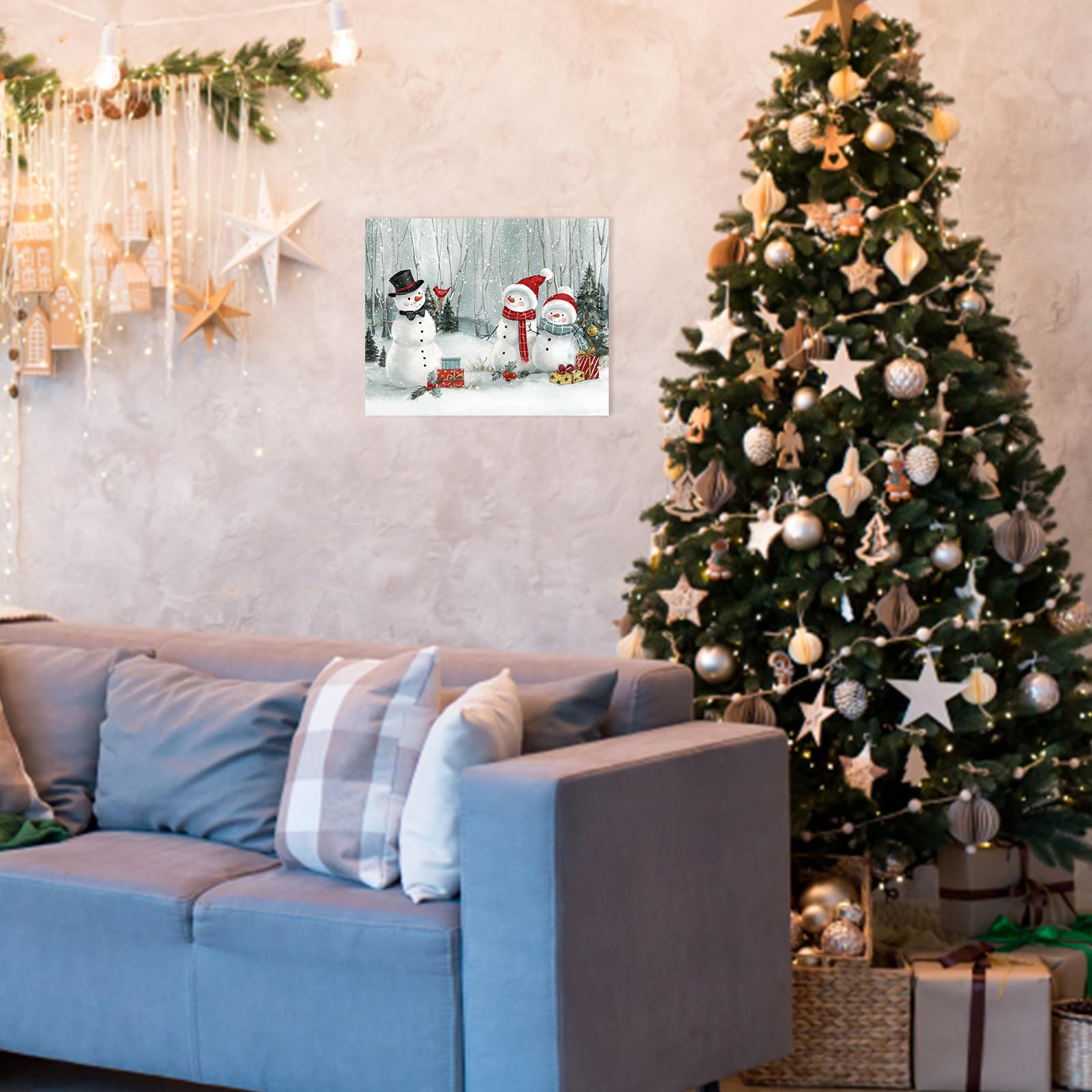 Christmas Snowman Wall Art Decor:Merry Christmas Posters Canvas Prints Winter Pictures Farmhouse Indoor Christmas Decorations Xm