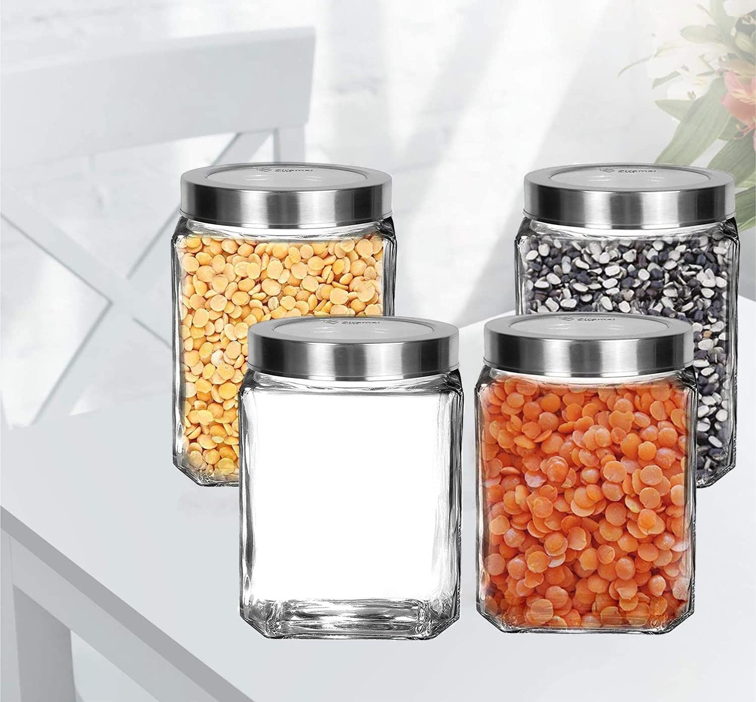Vency Piramal Glass Cubical Square 600Ml Transparent Glass Jars & Containers For Kitchen Pantry Storage With Lid (600Ml, Set Of