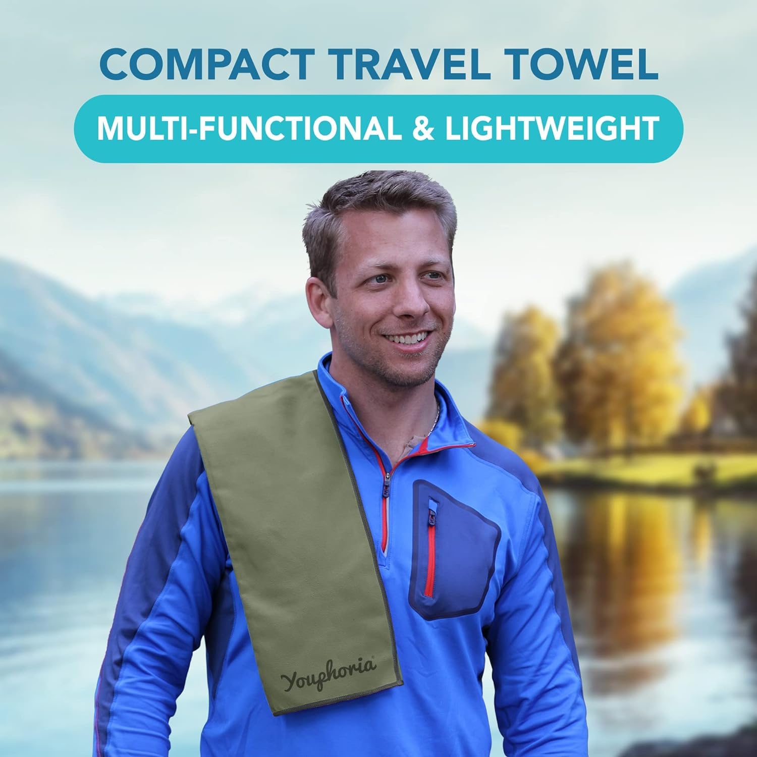 Youphoria Microfiber Travel Towel Fast Drying Lightweight - Quick Dry Towel For Camping, Beach, Backpacking, Hiking, & Sport