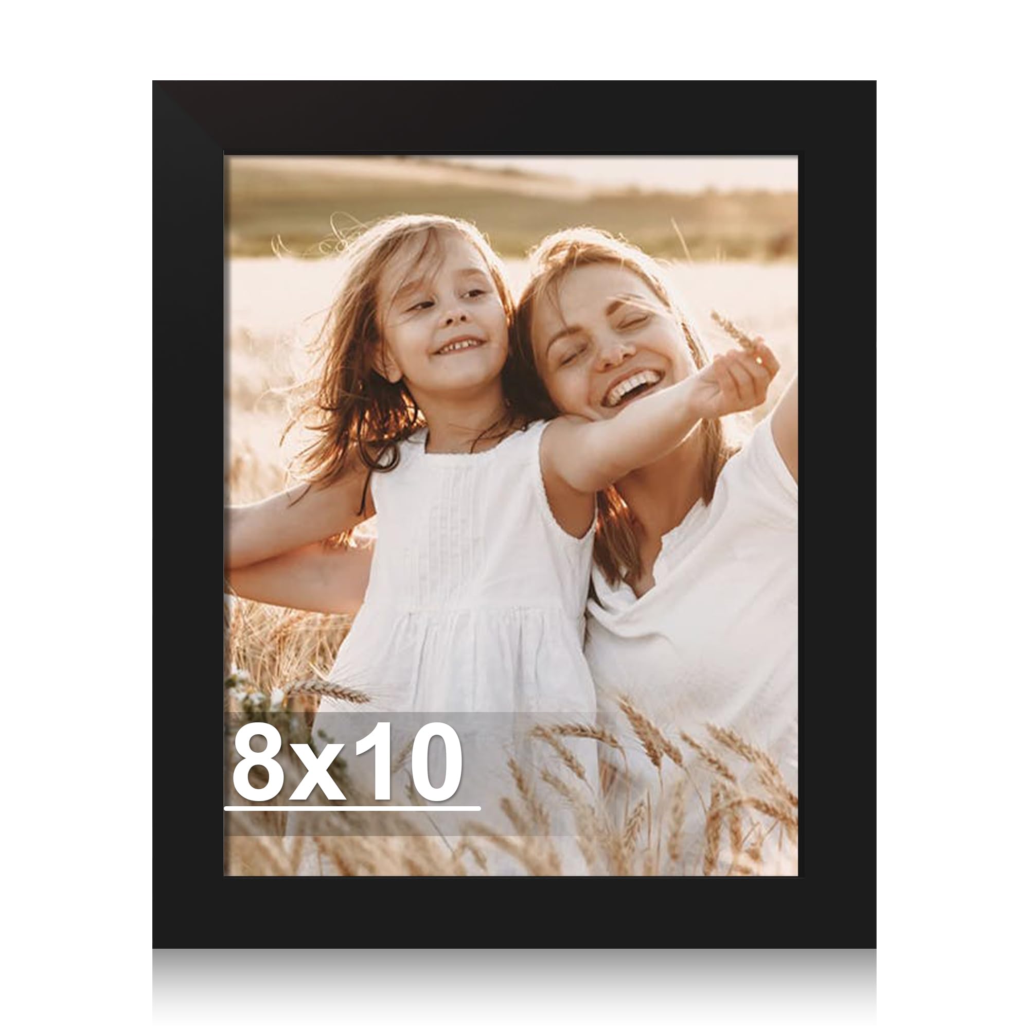 Hongkee 8x10 Picture Frame, Made of Real Glass and Wooden Frame, Horizontal and Vertical Display for Wall or Tabletop (Black, 1 