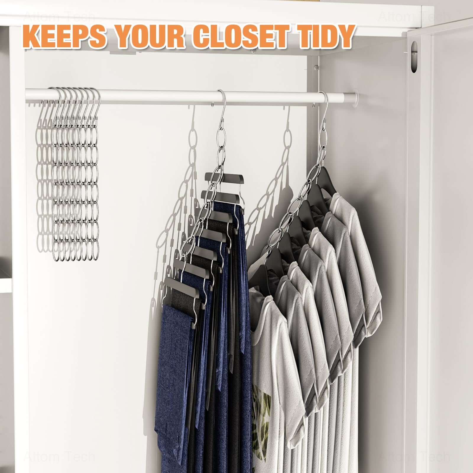 Nihome Clothing Chain Hanger 10-Pack, Metal Closet Organizer Space Saving Hangers With Safety Cap For All Garment Types, Versati