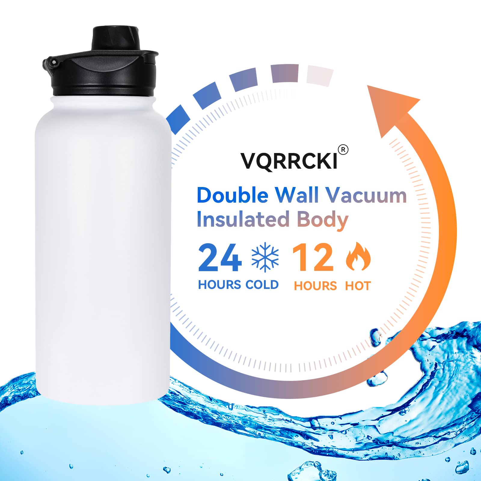 Vqrrcki 32 Oz Insulated Water Bottle With Straw Lid & Wide Mouth Lids, Stainless Steel Sports Water Bottles, Double Walled Vacuu