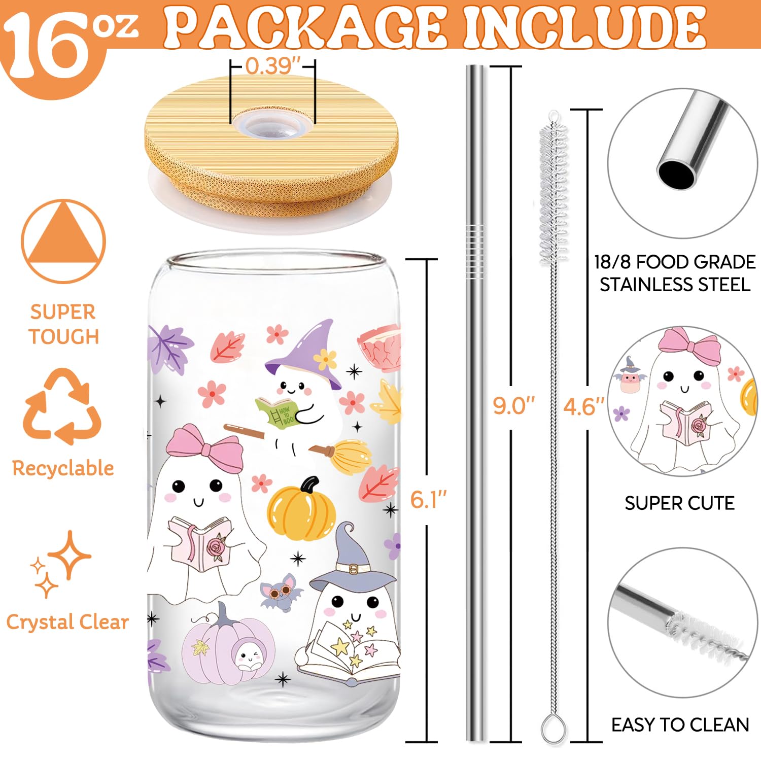JYPLKCMT Ghost Reader Halloween Cup, Cute Halloween Mug Gifts Basket for Book Lovers, 16 oz Iced Coffee Tumbler with Lid and Str