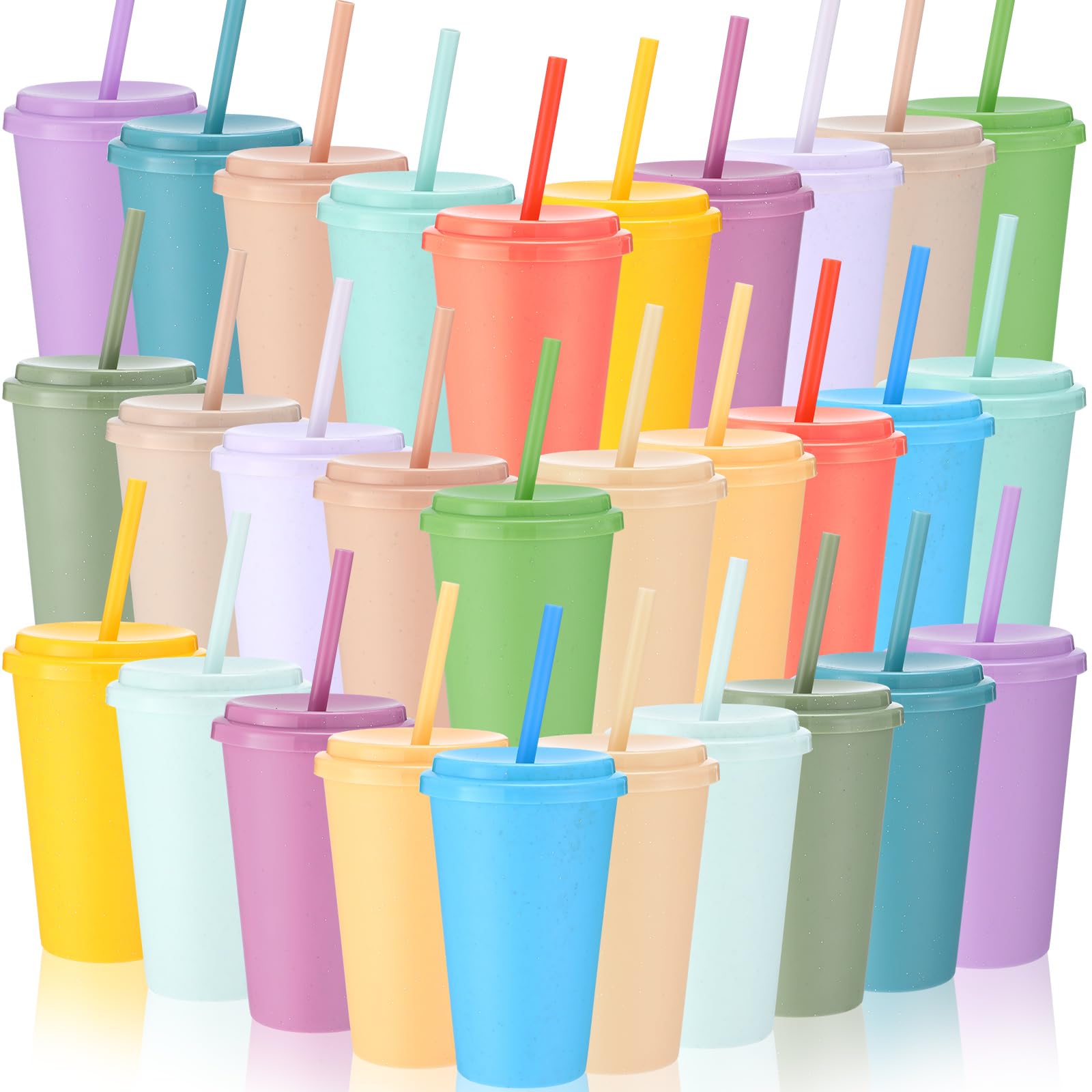 Honeydak 30 Pcs Reusable Plastic Tumbler with Lid&Straw,Glitter,Solid