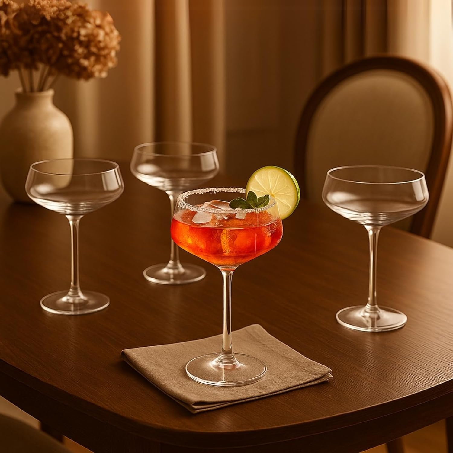 Acrylic Coupe Glasses – Set of 4 Stemmed 8 oz Clear Cocktail Glasses