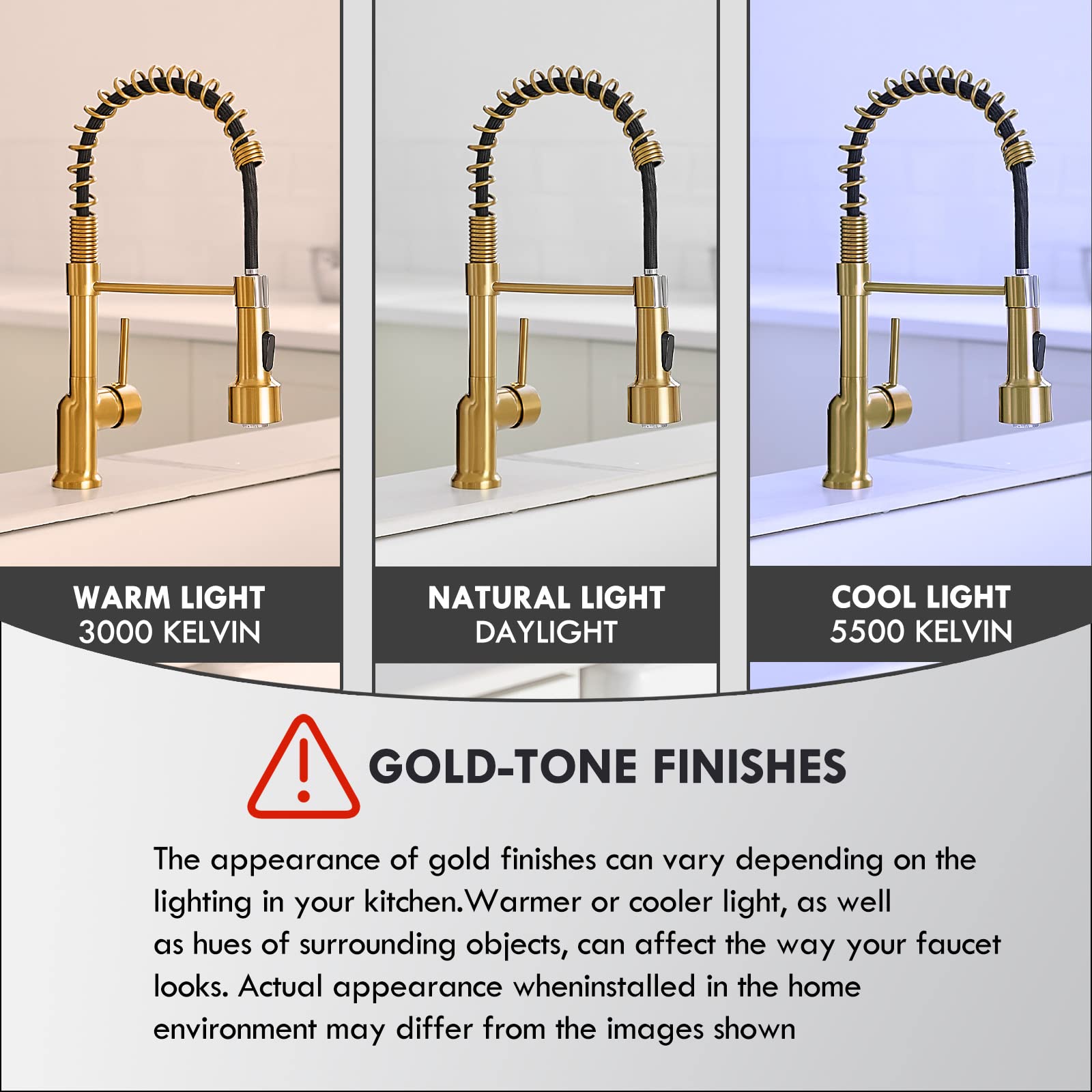 Gimili Brushed Gold Kitchen Faucet With Pull Down Sprayer With Soap Dispenser Single Handle Led Kitchen Sink Faucet