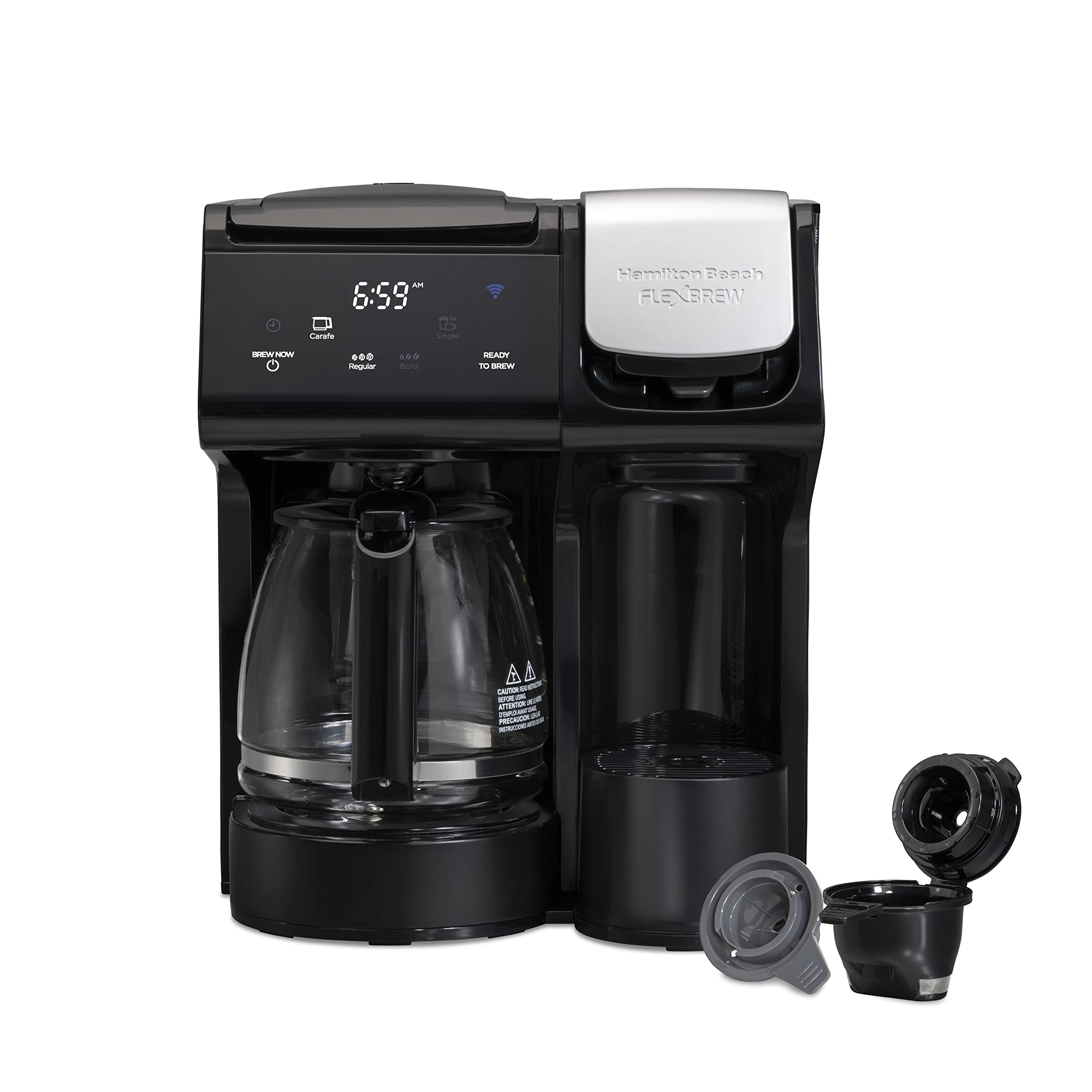 Hamilton Beach 49911 Flexbrew Trio 2-Way Coffee Maker, Single Serve & Full 12C Carafe, Black, Fastbrew, Removable Reservoir, Ale