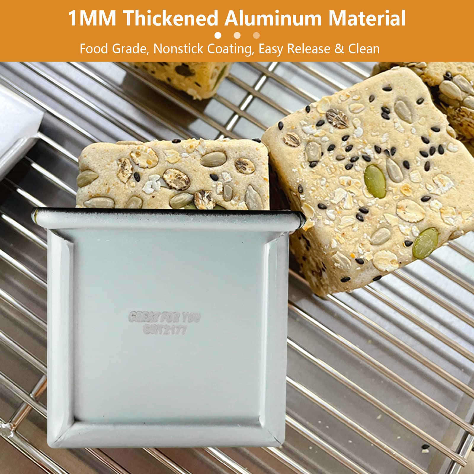 Ta Best Pullman Loaf Pan With Lid Non-Stick Square Smooth Toast Box Aluminized Steel Bread Pan With Lid,3.94X3.94X3.94In(10Cm)