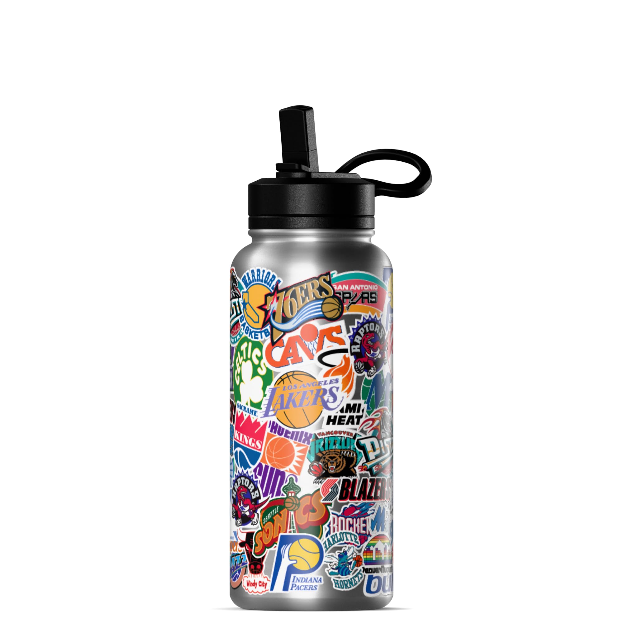 Hydrapeak X Nba Officially Licensed All Team Hardwood Classics Sticker Print 32 Oz Insulated Water Bottle With Straw Lid And Han