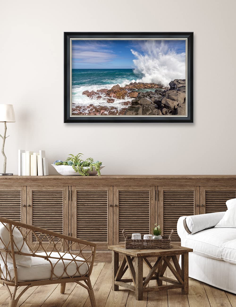Ipic - Waves Crashing At Queen'S Bath, Personalized Ideal Gift Custom Framed Wall Art With Names And Date, Giclee Prints With So
