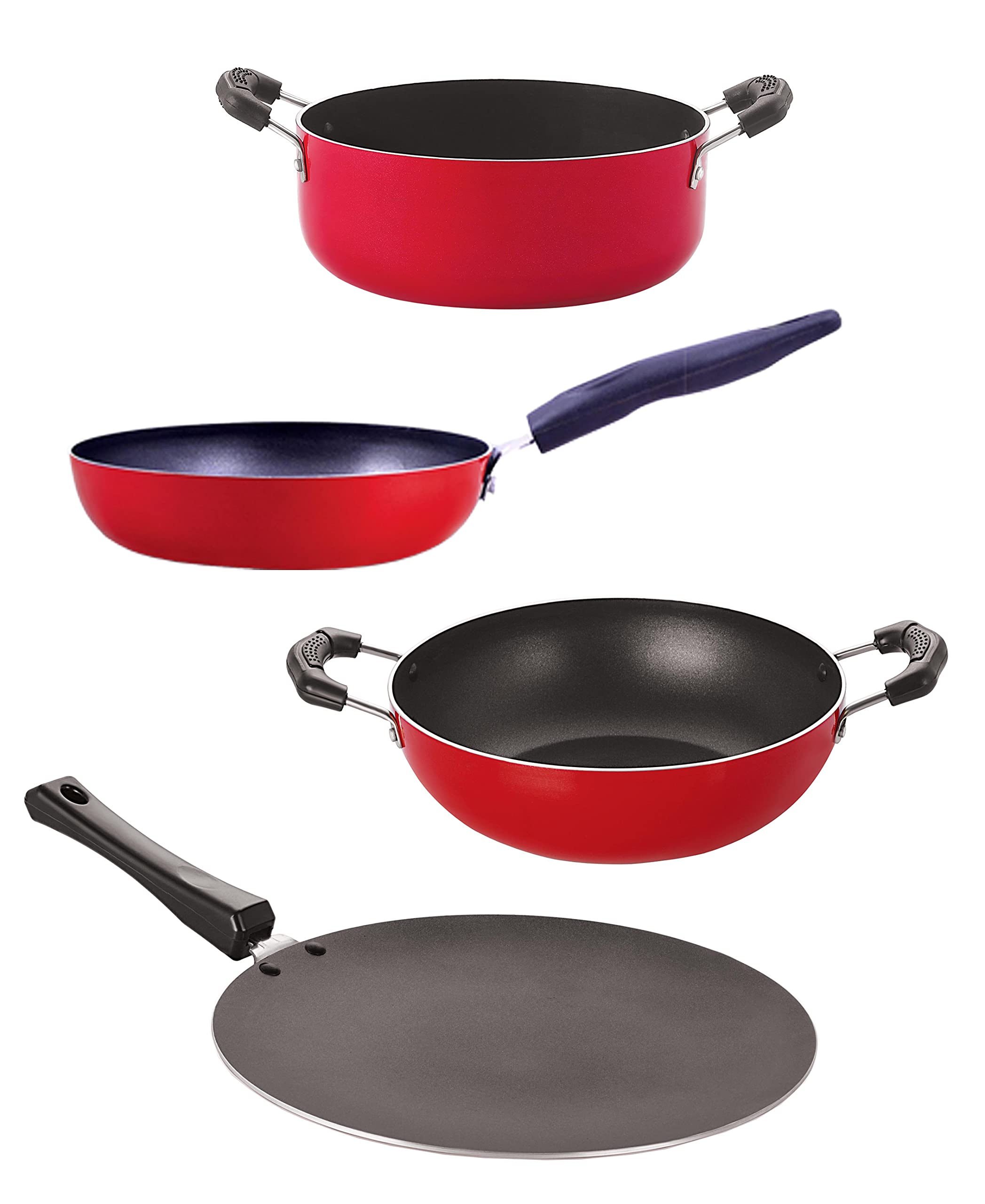 Nirlon Non Stick Aluminium Pfoa Free NonToxic Durable Kitchenware Set Of 4Pieces (Ct11_Kd11_Cvg_Cs24)