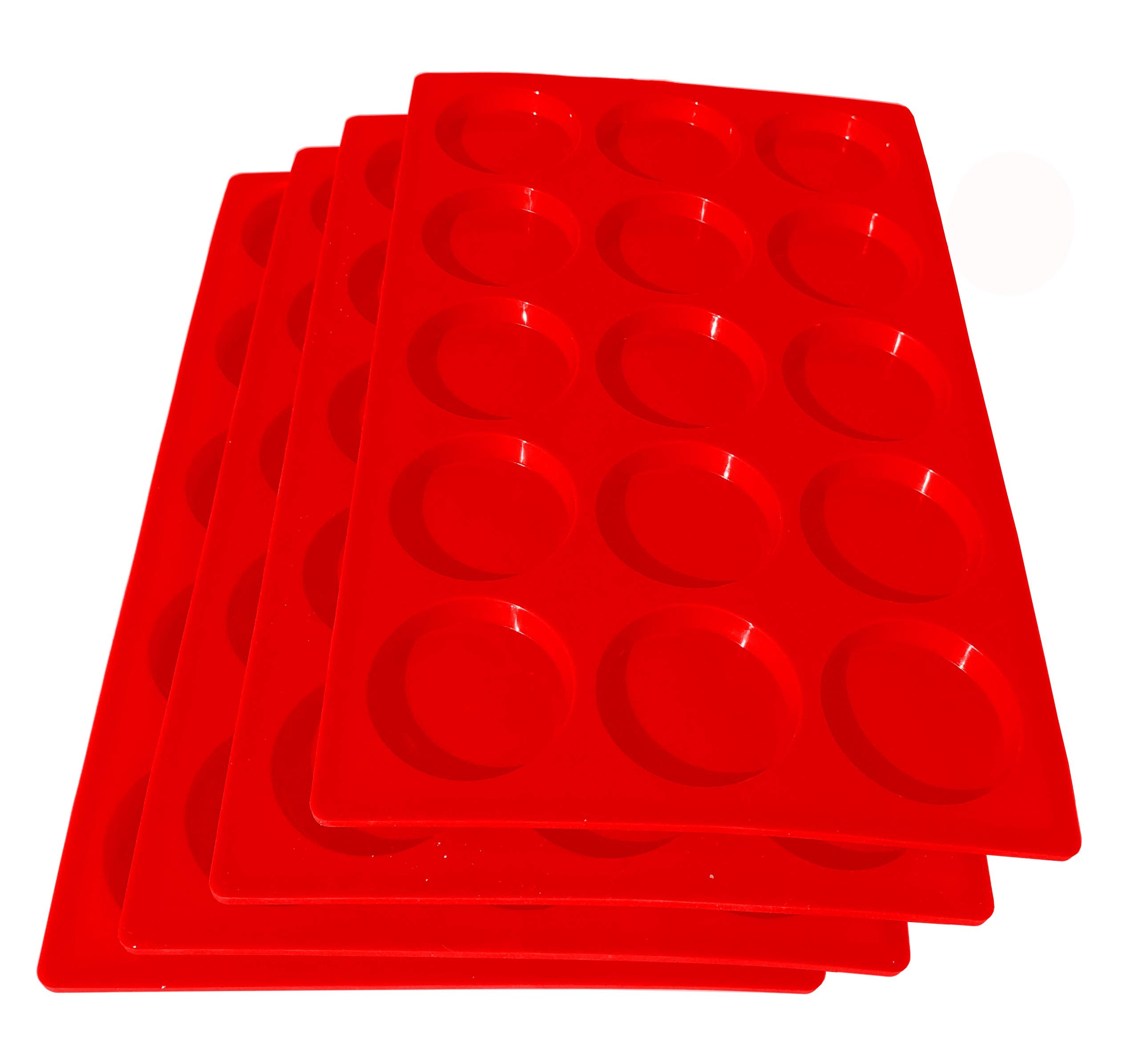 M. Gastro Kitchens 4 Pcs Set of 15 Cavity Mini Muffin Top Baking Pan, Brownies, Keto Cheese Crisps, 2 diameter, 3/8 deep (Red)