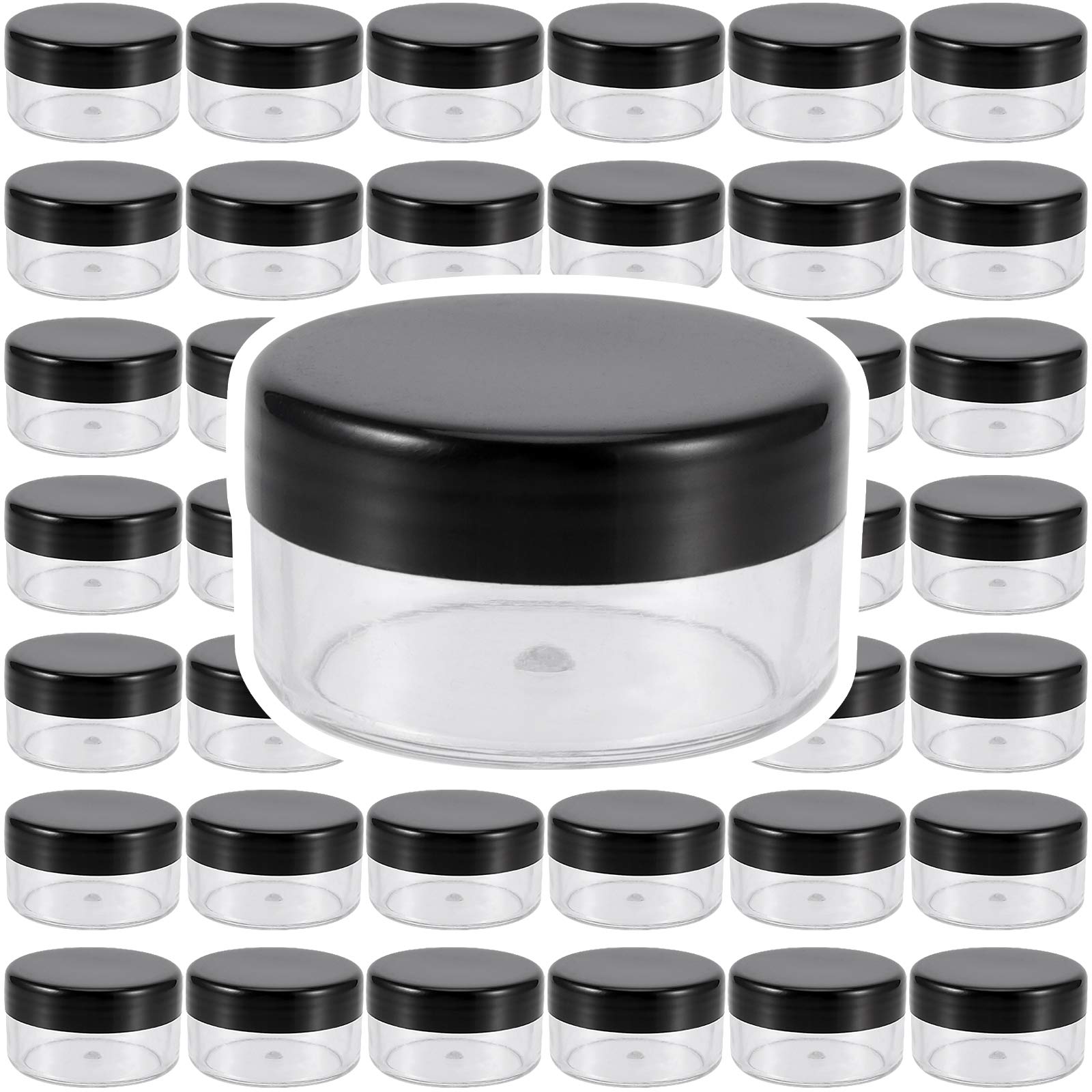 Kohand 150 Pieces 10 Gram Plastic Cosmetic Sample Containers Jars With Black Lids, Bpa Free, Small Lip Balm Containers, Clear Em