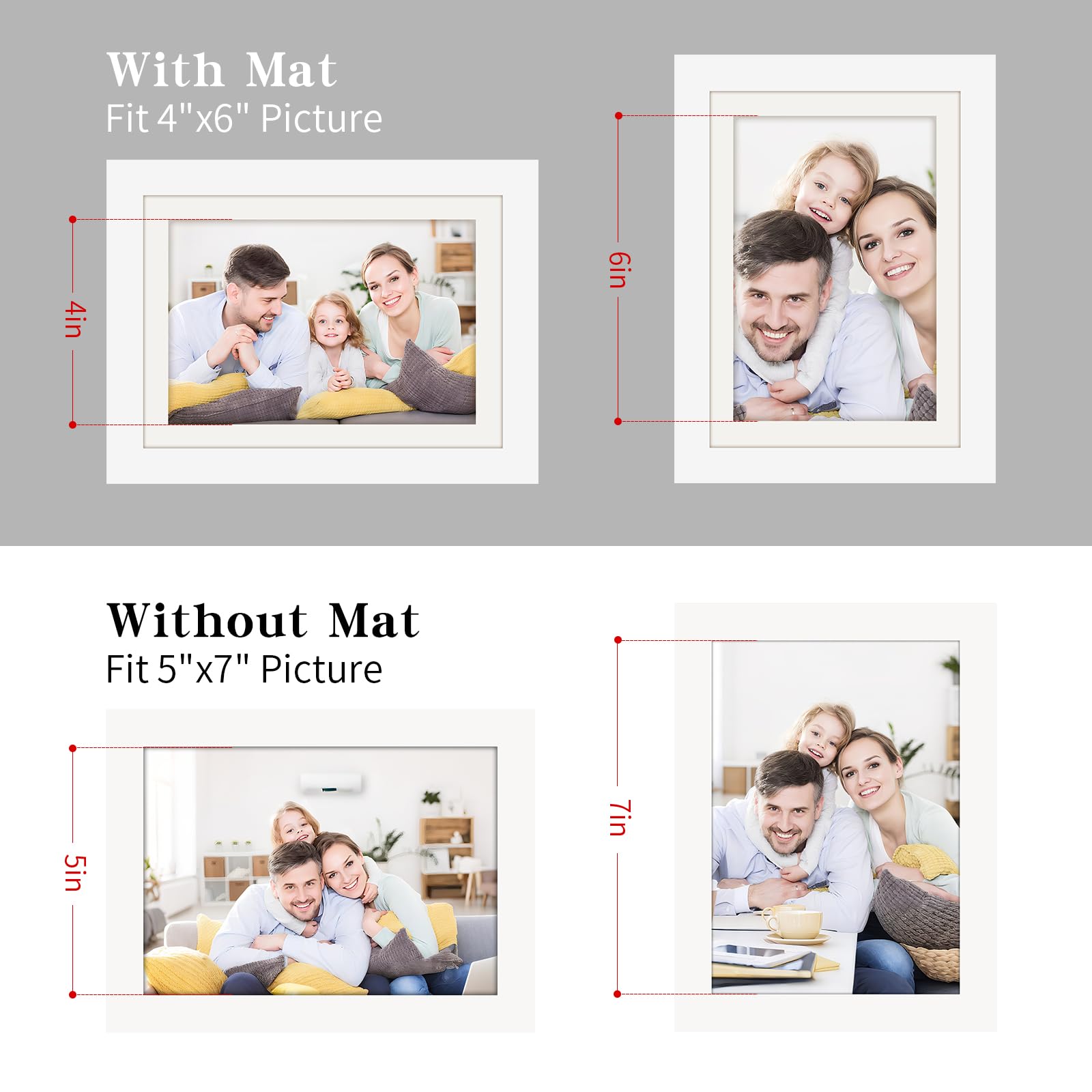 Picture Frames 5x7 2 Pack Made of Solid Wood White for Wall Mounting and Tabletop Display