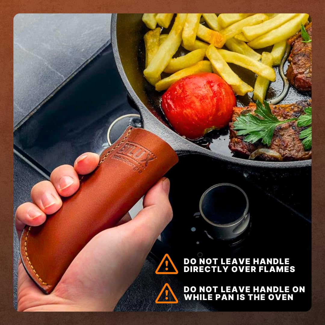 Btlux Made In Georgia - Leather Cast Iron Handle Cover, Set Of 2 - Extra Thick Leather Heat Resistant Handle Sleeve For Cast Iro
