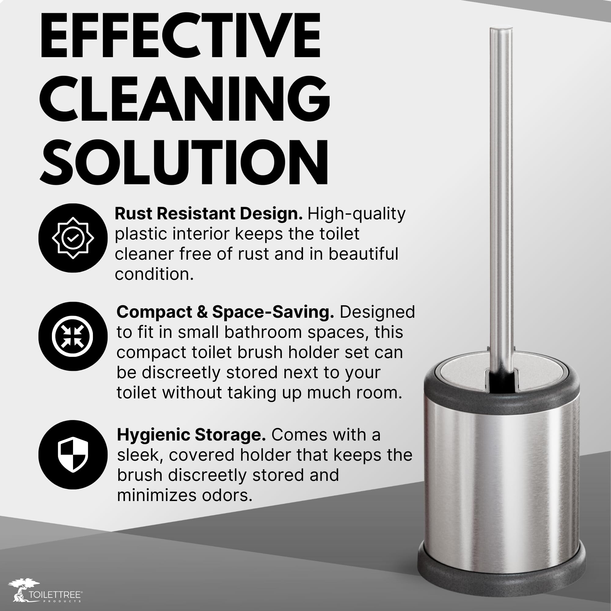 Toilettree Products Toilet Brush With Lid - Sleek Toilet Bowl Brush And Holder - Toilet Scrubber Brush Set With Heavy-Weight Bas