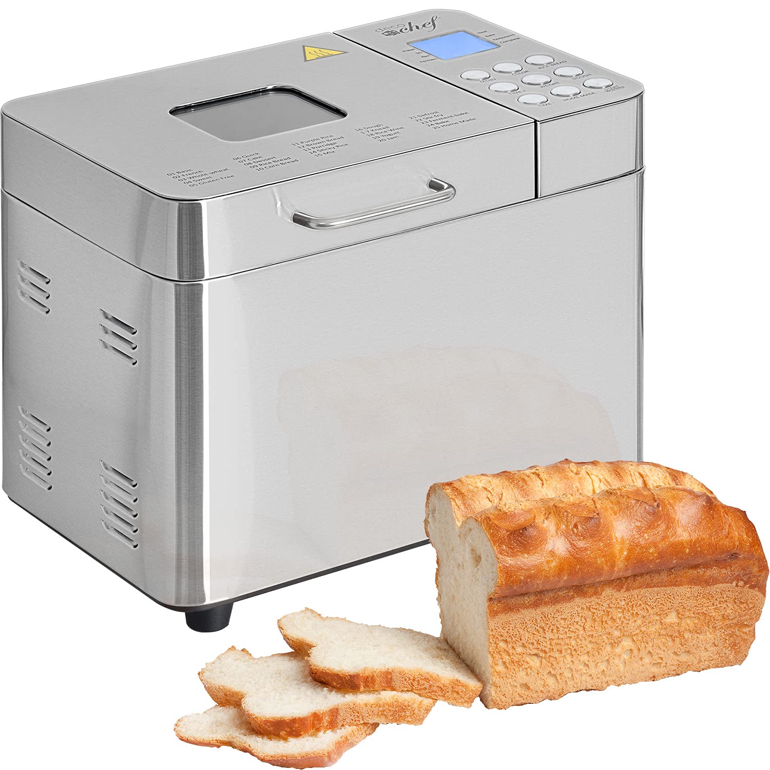 Deco Chef 2 Lb Stainless Steel Bread Maker With 25 Smart Cooking Programs And Included Accessories, Measuring Cup, Doublesided