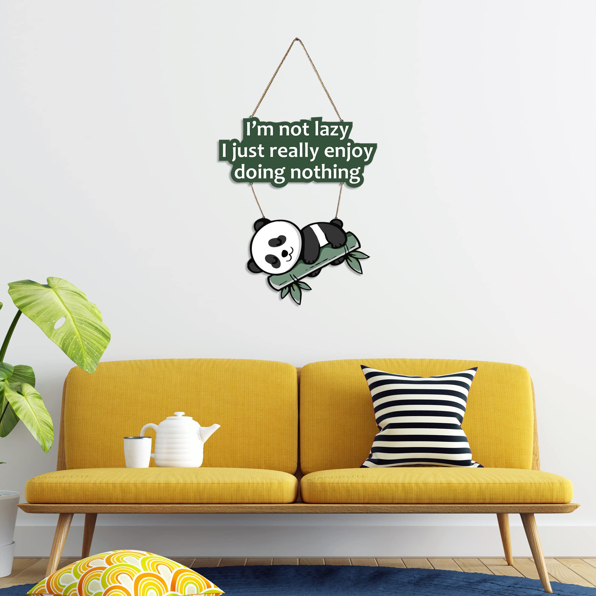 Artvibes Lazy Panda Printed Wooden Wall Hanging With Quotes For Home Decor | Office | Gifts | Living Room | Bedroom | Wooden Dec