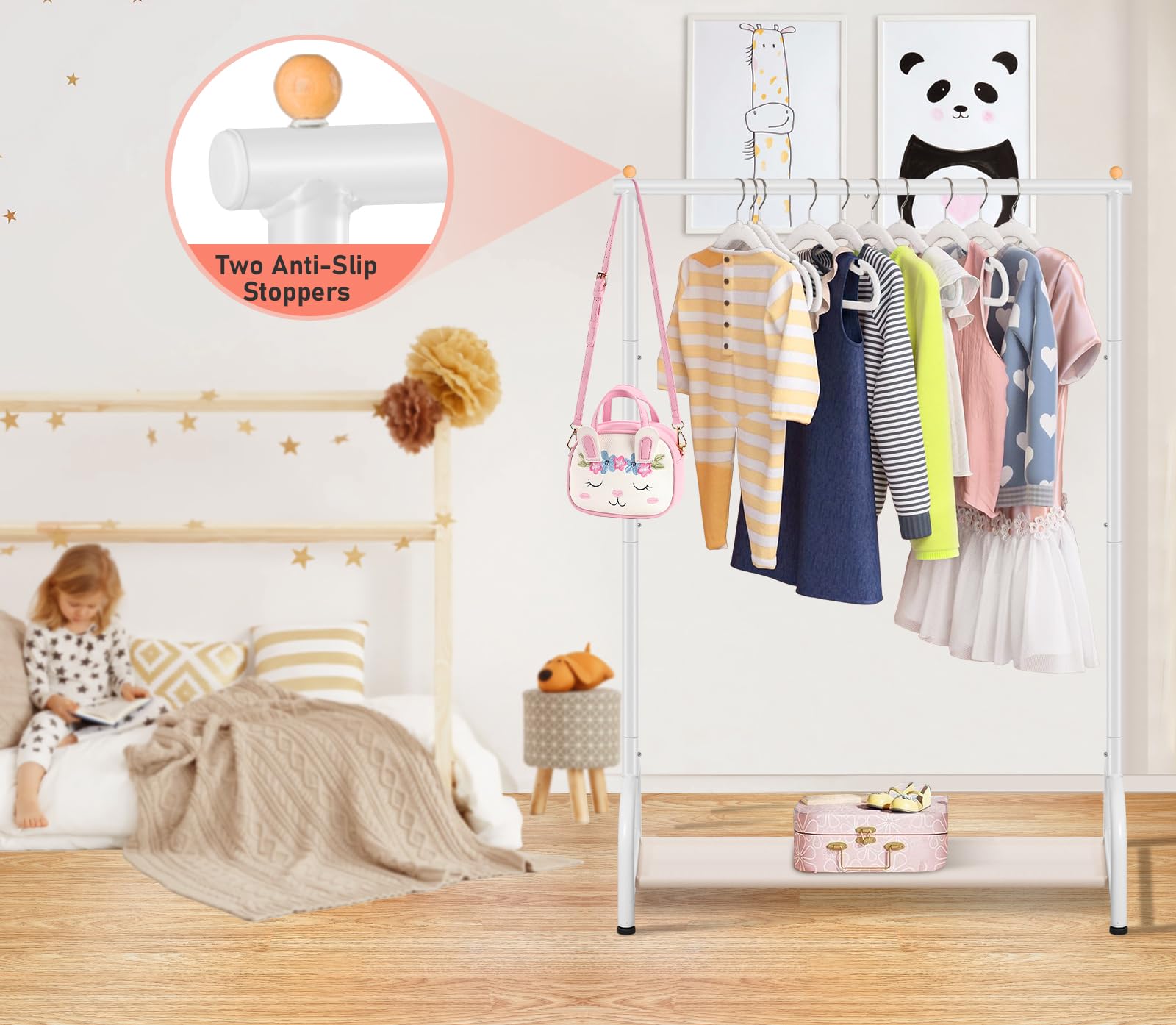 Sleeping Lamb Kids Clothing Rack, Small Baby Clothes Rack With Bottom Storage Shelf, Kids Dress Up Rack Storage For Coats, Dance
