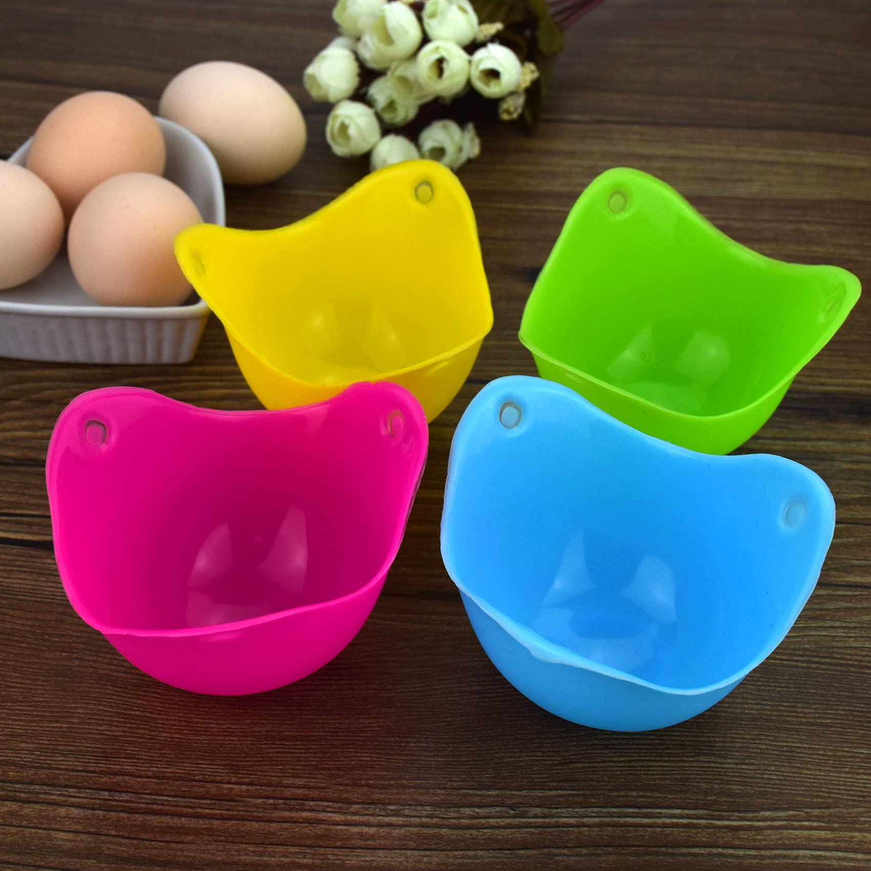 Egg Poacher Nonstick Silicone Egg Poaching Cup Poached Egg Cooker Egg Molds Cookware For Microwave Stovetop Premium 4Pcs
