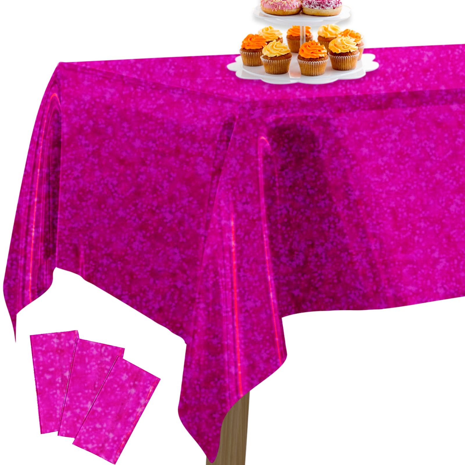 Partywoo Magenta Foil Tablecloth, 3 Pack 54 X 108 Inch Iridescent Color Rectangle Tablecloth, Foil Tablecloth For 6 To 8 Foot Ta