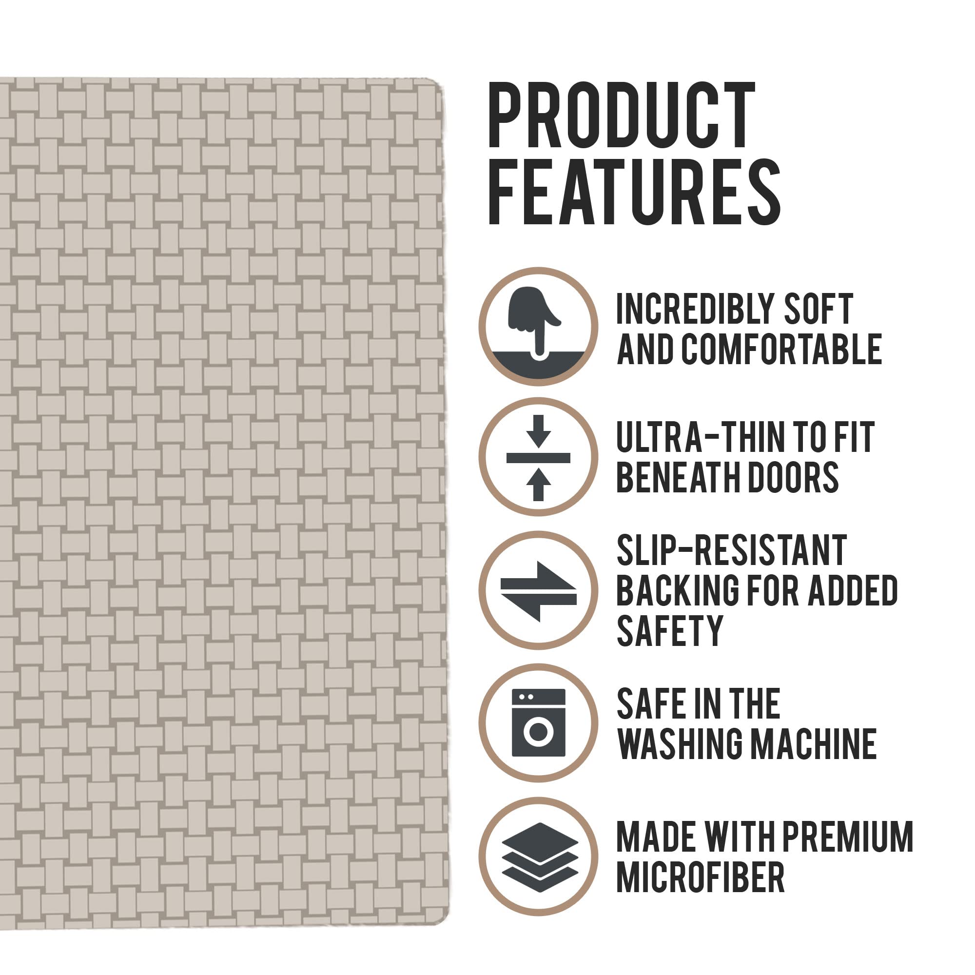 Shape28 Floor Mat Ultra-Thin Kitchen Bathroom Rug With Non Slip Rubber Backing 35 X 23 Inches Color Latte Design 5C