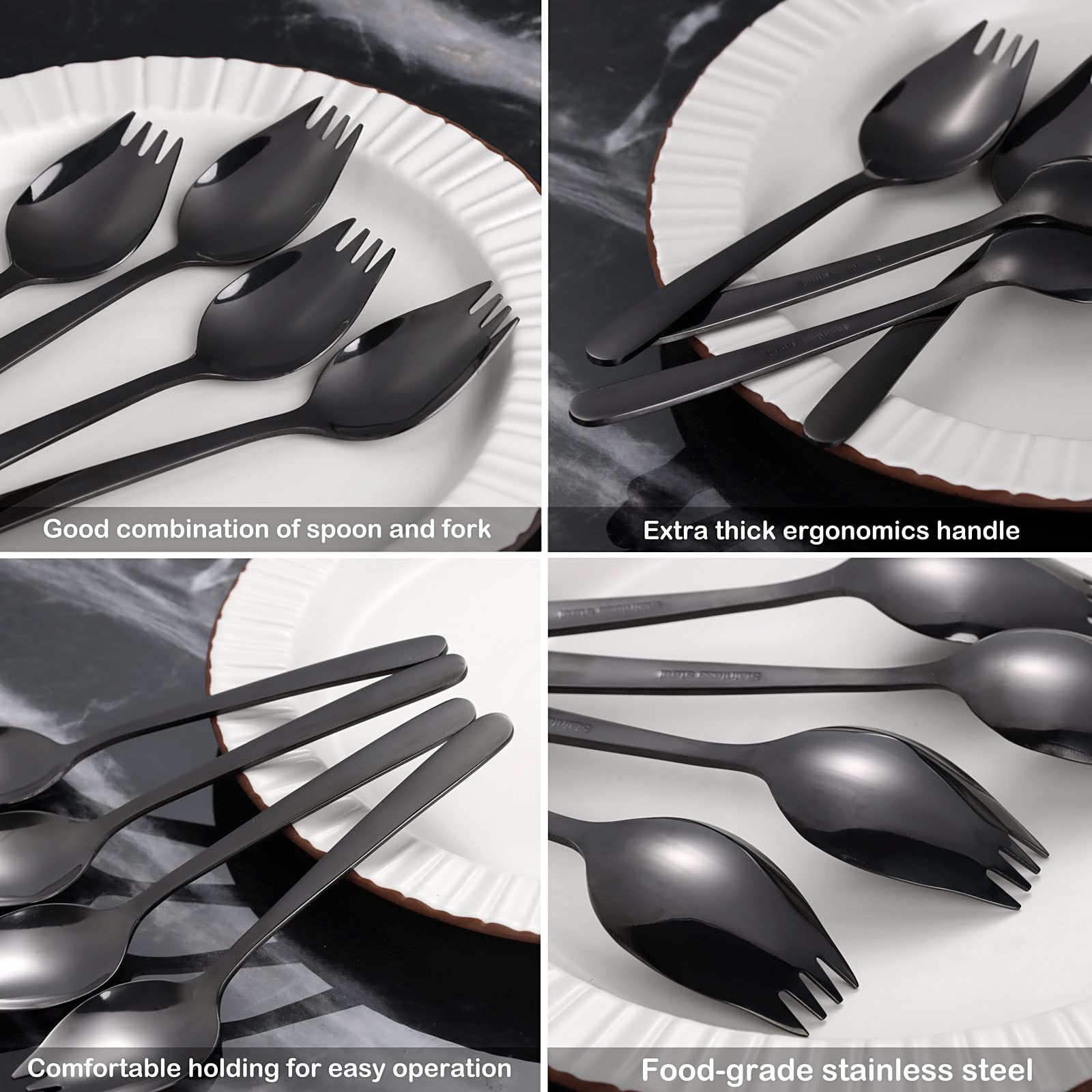 Genlge Sporks Stainless Steel 4 Pack, 5.9 Inch Reusable Metal Spork, Ice Cream Spoons Salad Forks Flatware Set, Fruit Appetizer