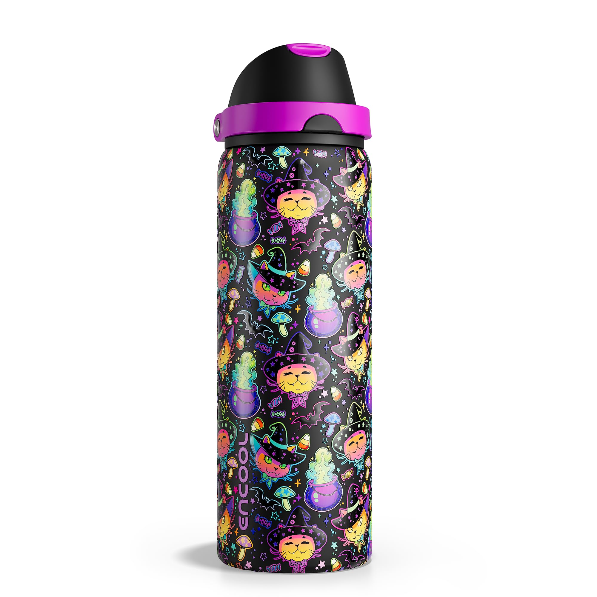 ENCOOL Halloween Insulated Water Bottle with Straw - Stainless Steel Water Bottle with Push Button Lid, Leak-Proof BPA-Free, Kee