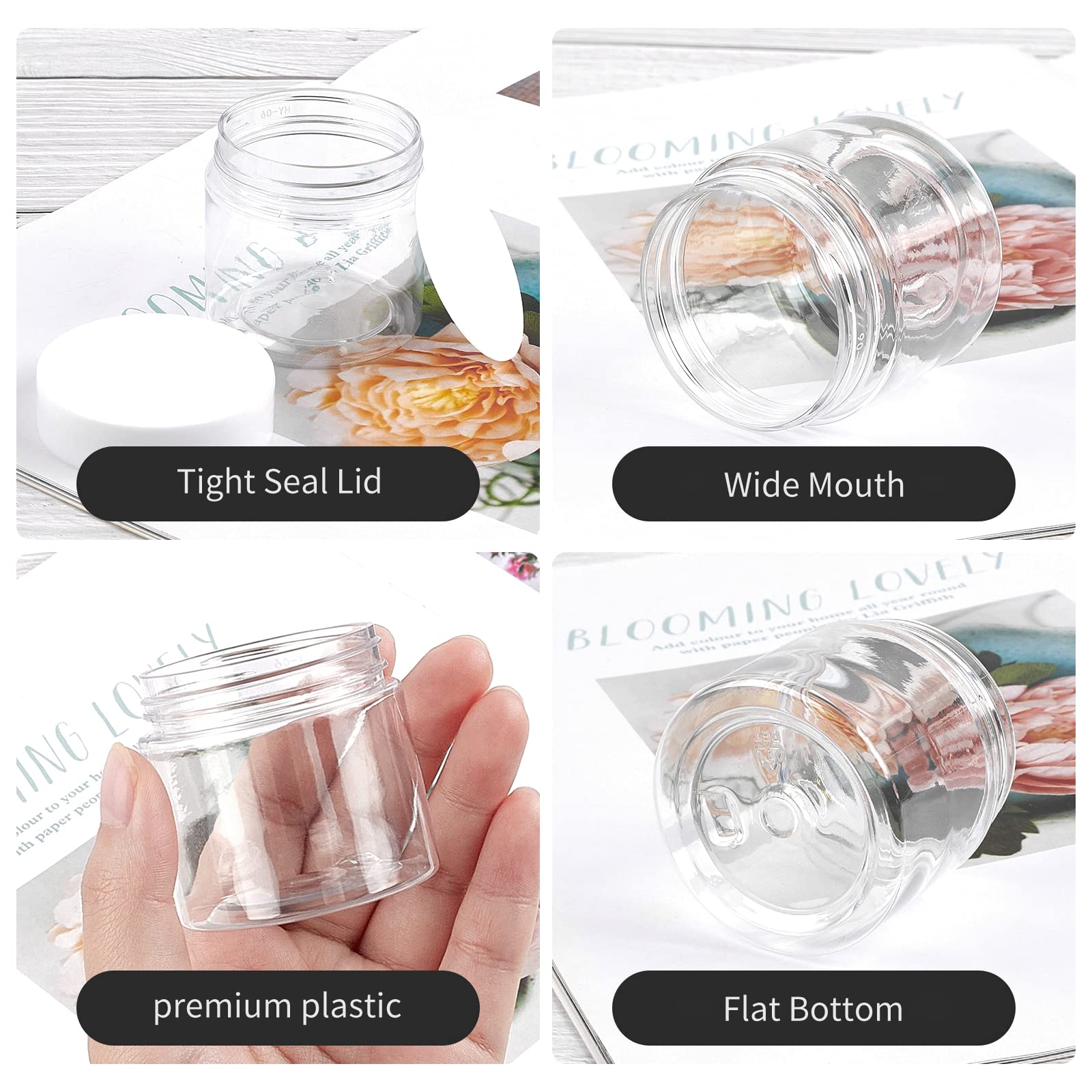 Tuzazo 2 Oz Plastic Jars Round Clear Cosmetic Container Jars With Lids And Labels, 24 Pack Small Plastic Jars For Lotion, Cream,