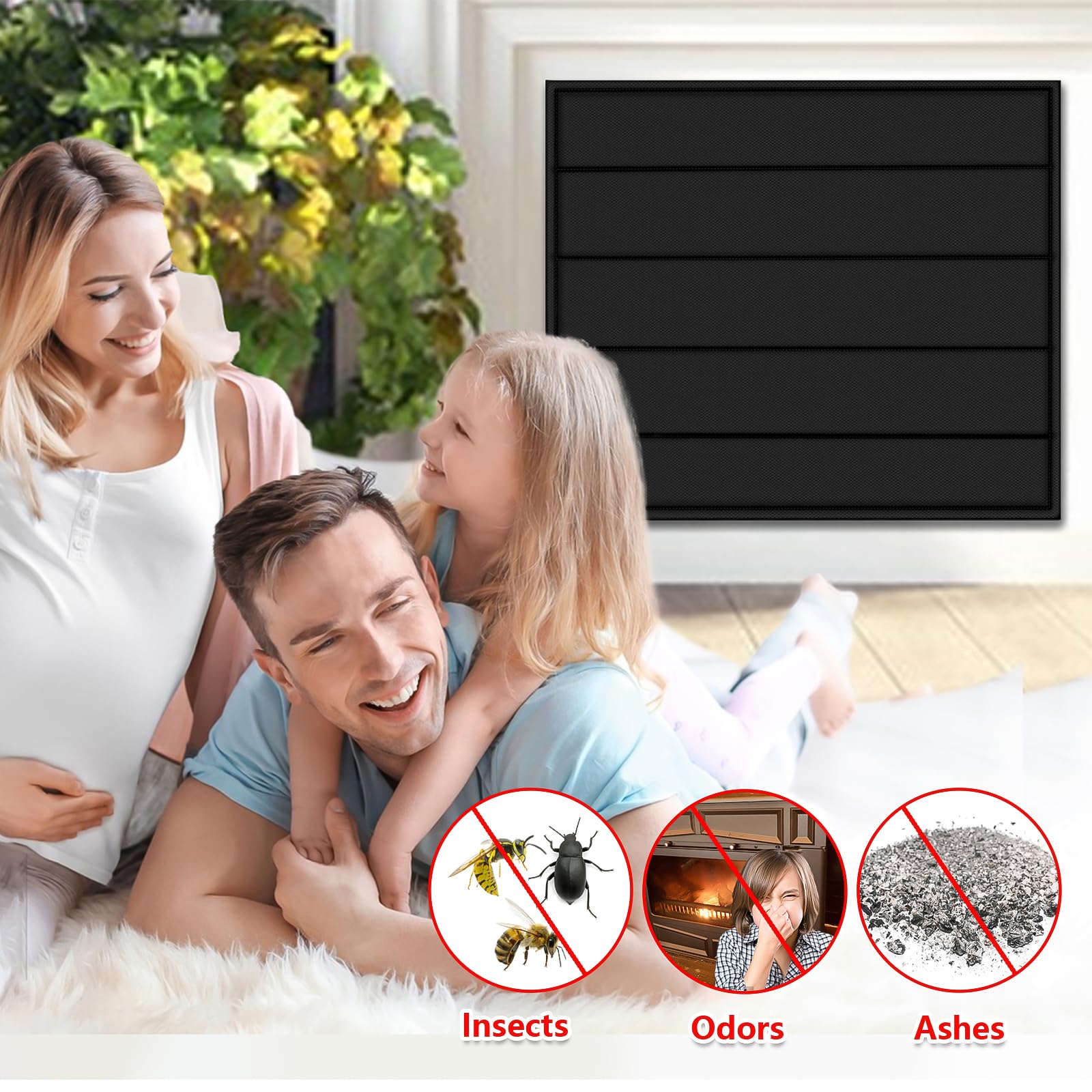 Whumsdog Magnetic Fireplace Blanket - Black, 39"x32", Metal, Model 1 - Heat Loss & Draft Stopper with Built-in Magnets