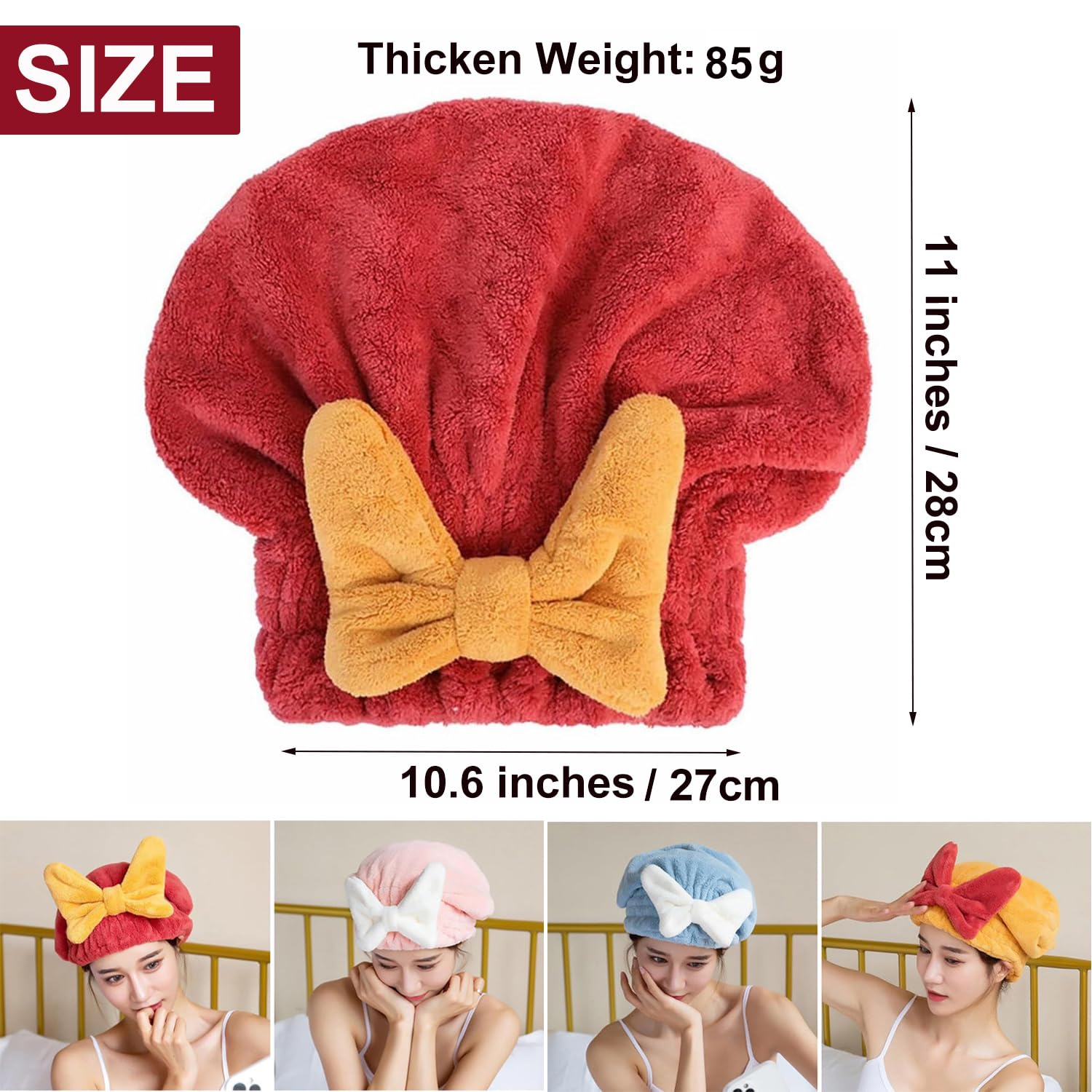 YUMINGUHC 4Pcs Ultra Absorbent Hair Quick Drying Towel for Women Girls New Microfiber Hair Towel Wrap Dry Turban Soft Bow Tie Pl