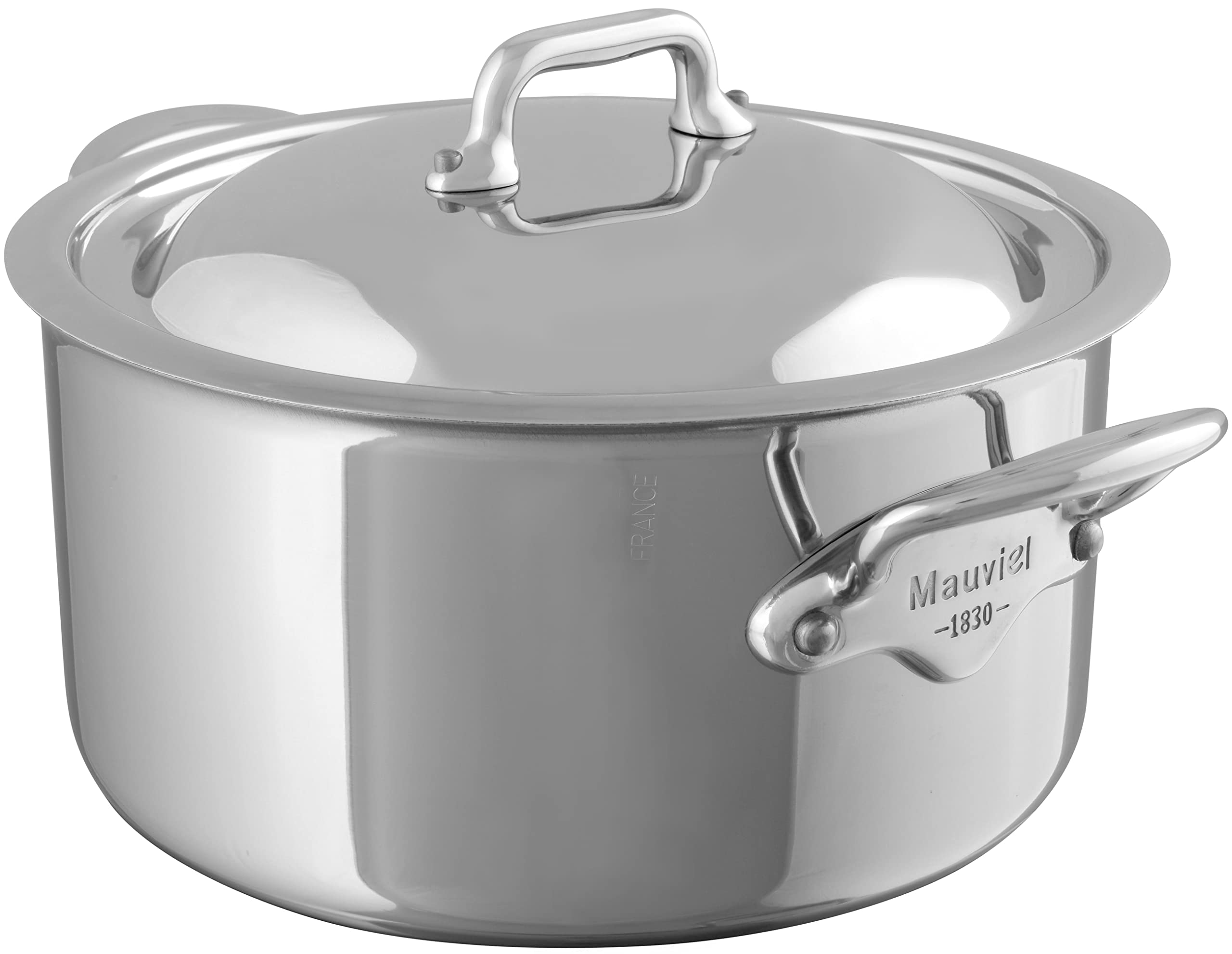 Mauviel MCook 5-Ply Polished Stainless Steel Stew Pan With Lid, And Cast Stainless Steel Handles, 9.2-qt, Made In France