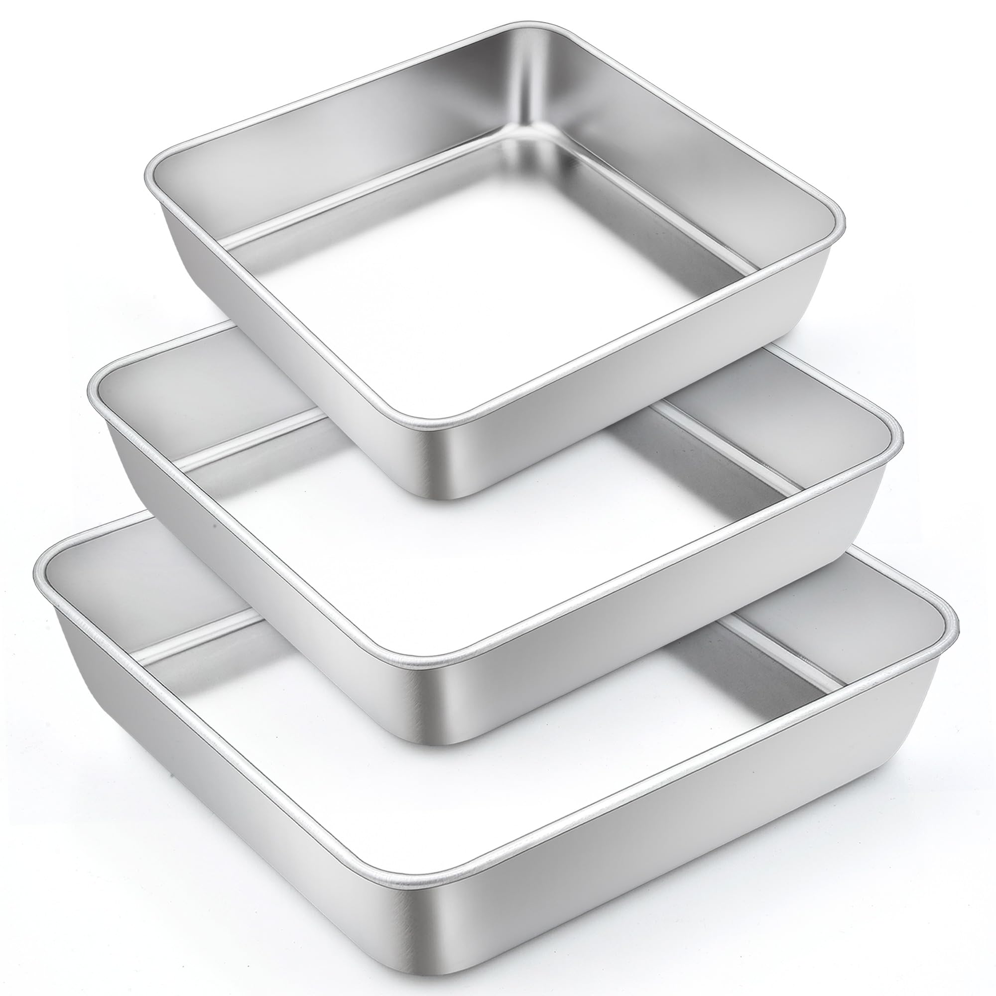 Teamfar Square Cake Pan, 6/8 / 9 Inch Stainless Steel Square Baking Pan For Cake Brownie Lasagna, Non-Toxic & Heavy Duty, One Pi