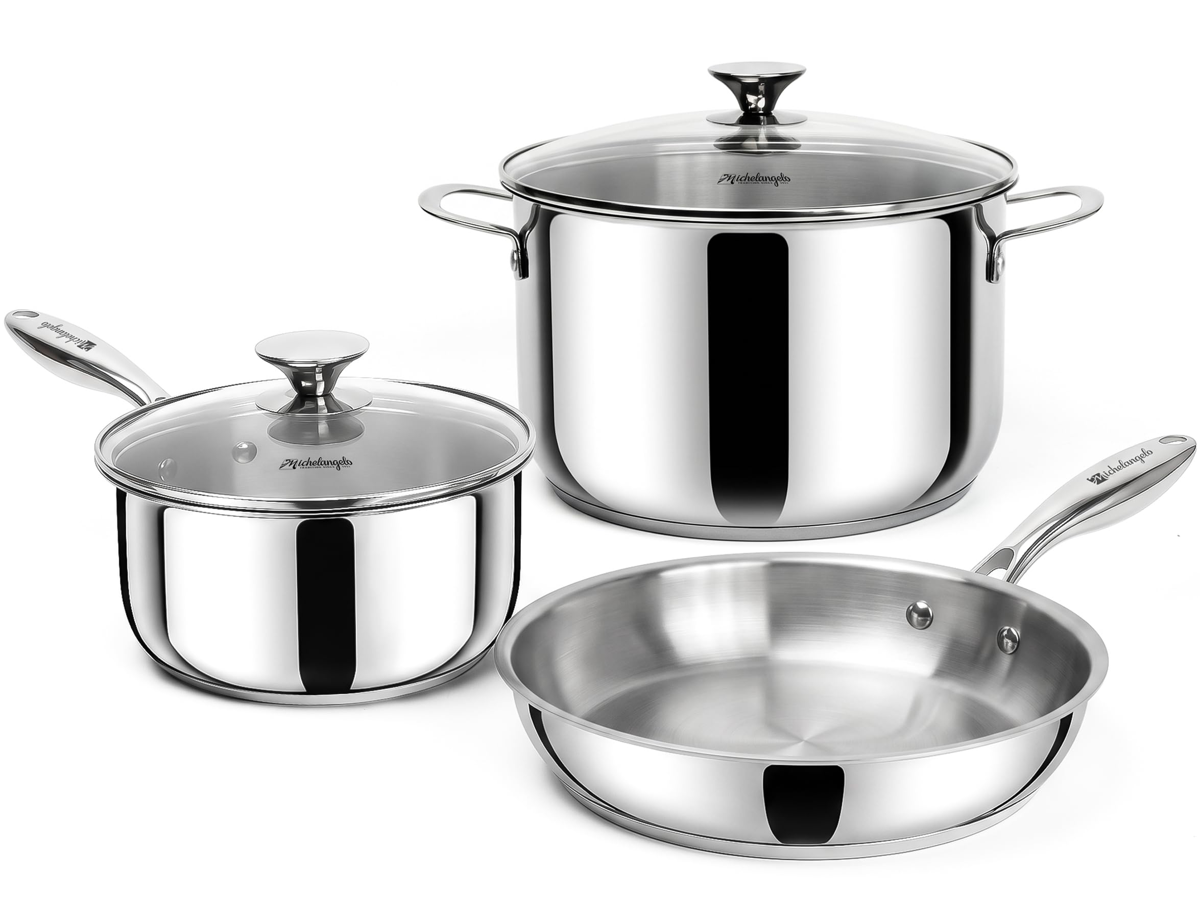 MICHELANGELO Stainless Steel Pots and Pans Set, 5Piece Cookware Set
