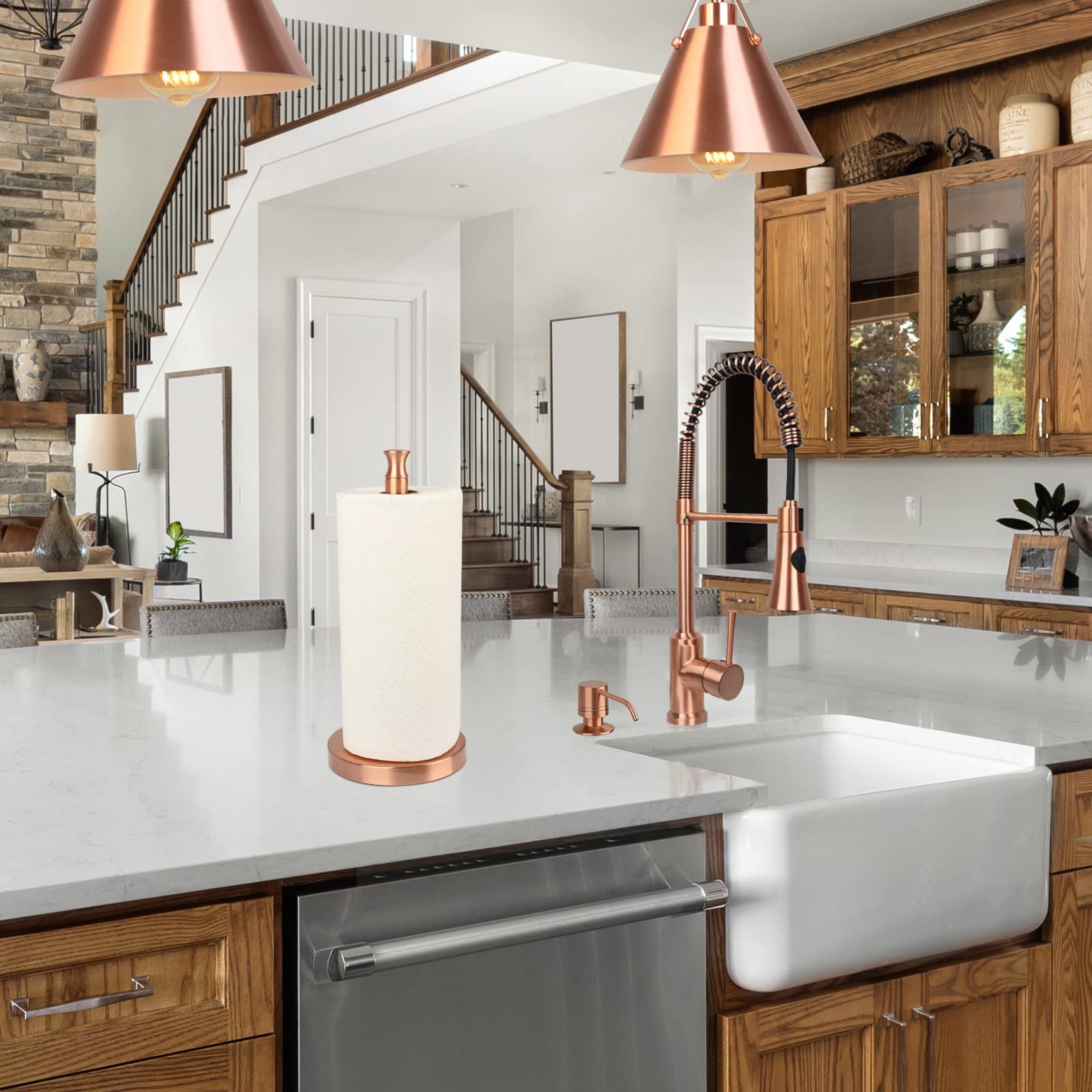 Paper Towel Holder Roll Dispenser Stand For Kitchen Countertop & Dining Room Table (Copper)