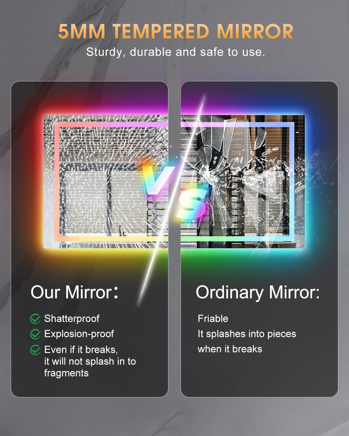 Oneup 60X30 Inch Smart Led Bathroom Mirror,Rgb Color Changing Bathroom Mirror With Lights,Anti-Fog Wall-Mounted Vanity Mirrors,D