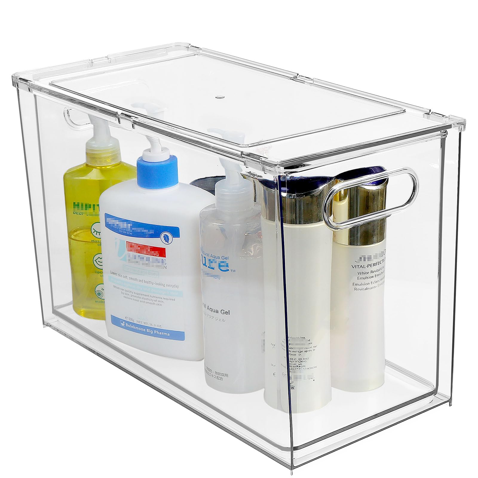 shopwithgreen Refrigerator Organizer and Storage Bins with Pull-out Drawer, Stackable Clear Fridge Drawer Organizer with Handle 