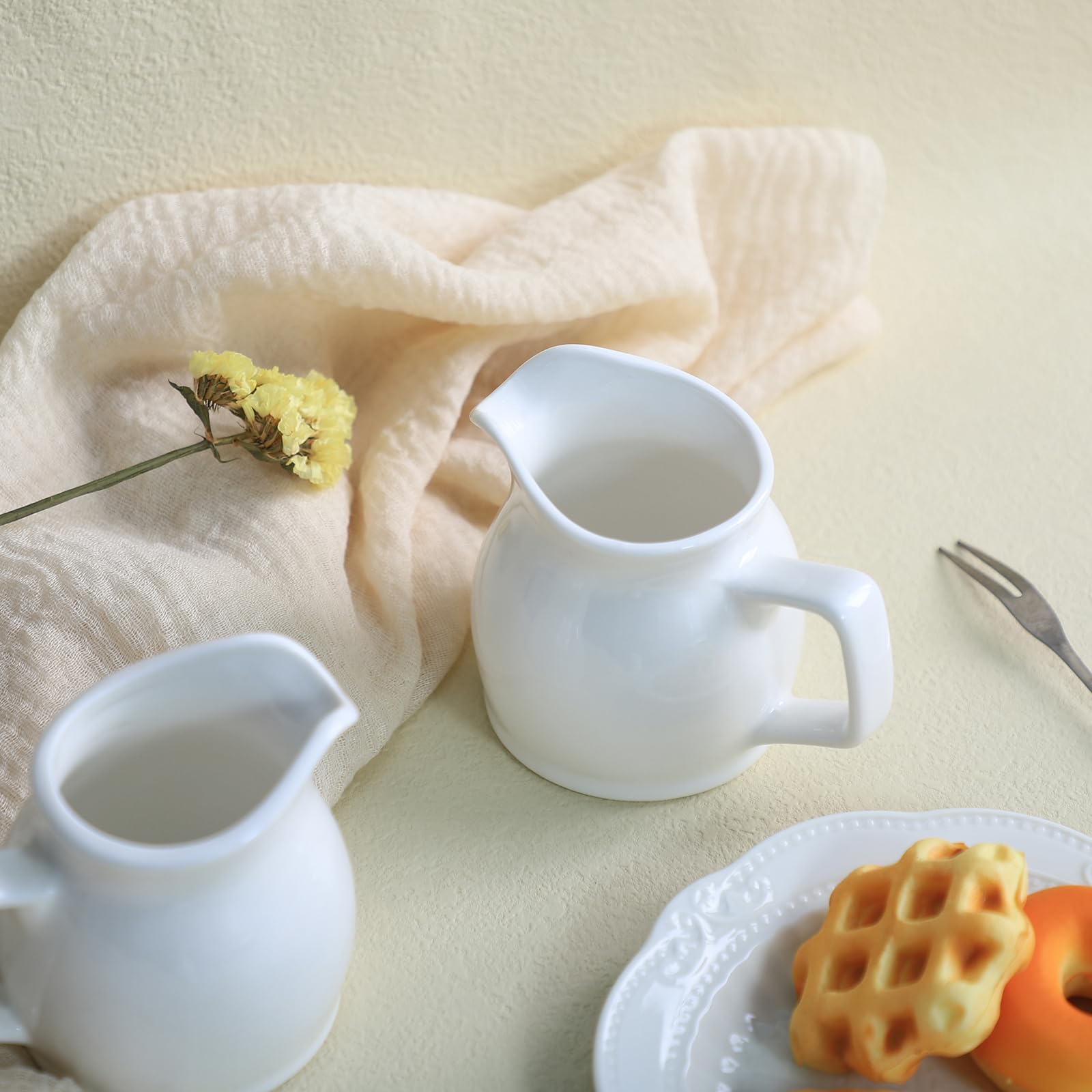 Gaolinci 2Pcs Mini Classic Pure White Ceramic Creamer With Handle,Small Coffee Milk Creamer Pitcher(3 Oz)