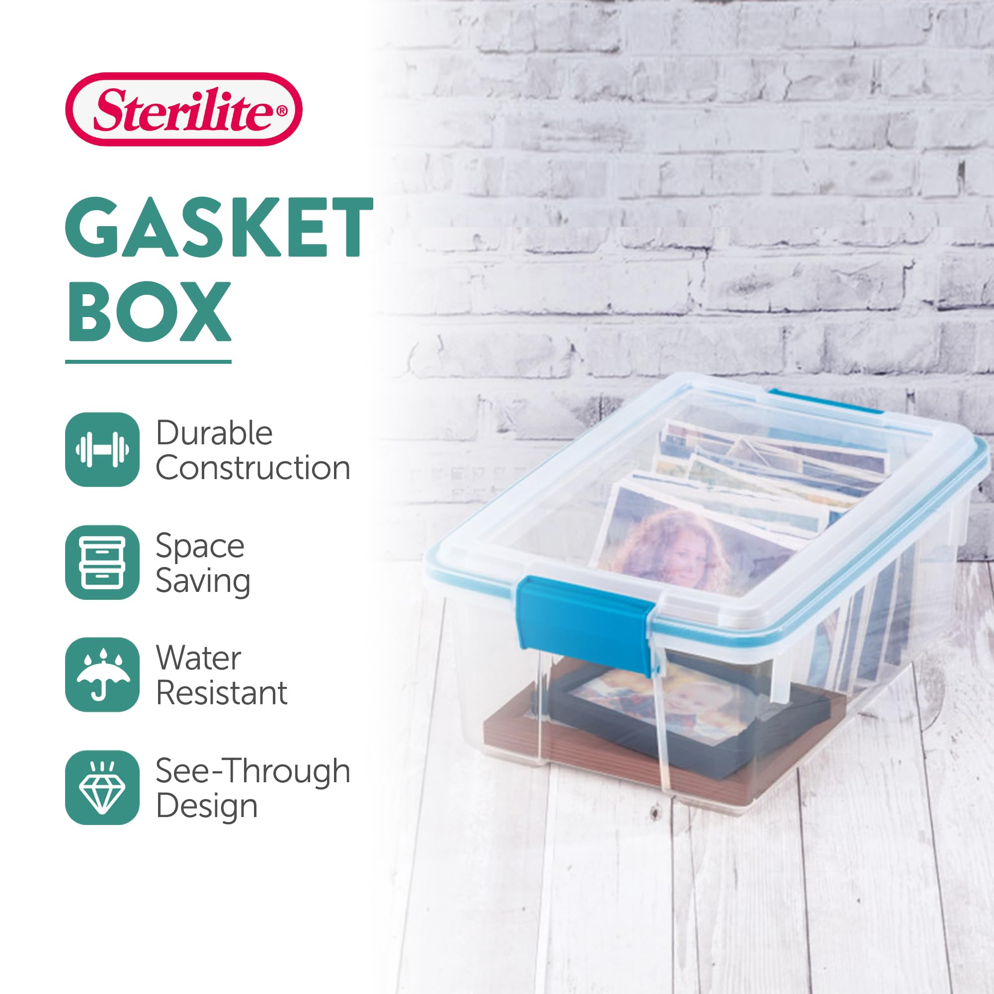 Sterilite Gasket Box, Stackable Storage Bin With Latching Lid, 12 Quart, 12 Pack