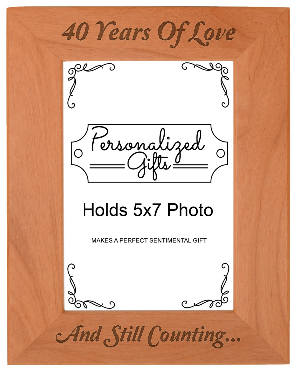 Personalized Gifts 40th Anniversary Frame 40 Years and Counting Natural Wood Engraved 5x7 Portrait Picture Frame Wood