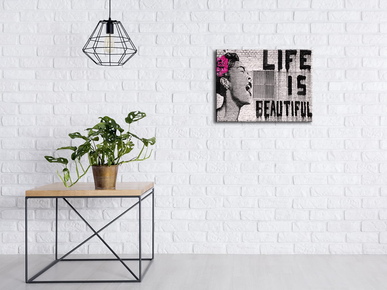 Pyradecor Banksy Life Is Beautiful Artwork Modern Grey Love Pictures Paintings Canvas Wall Art For Bedroom Living Room Home Offi