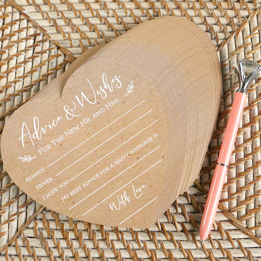 Kate Aspen Wedding Advice And Wishes For The Mr And Mrs - Heart Shaped Cards (Set Of 50) Rustic Kraft Paper