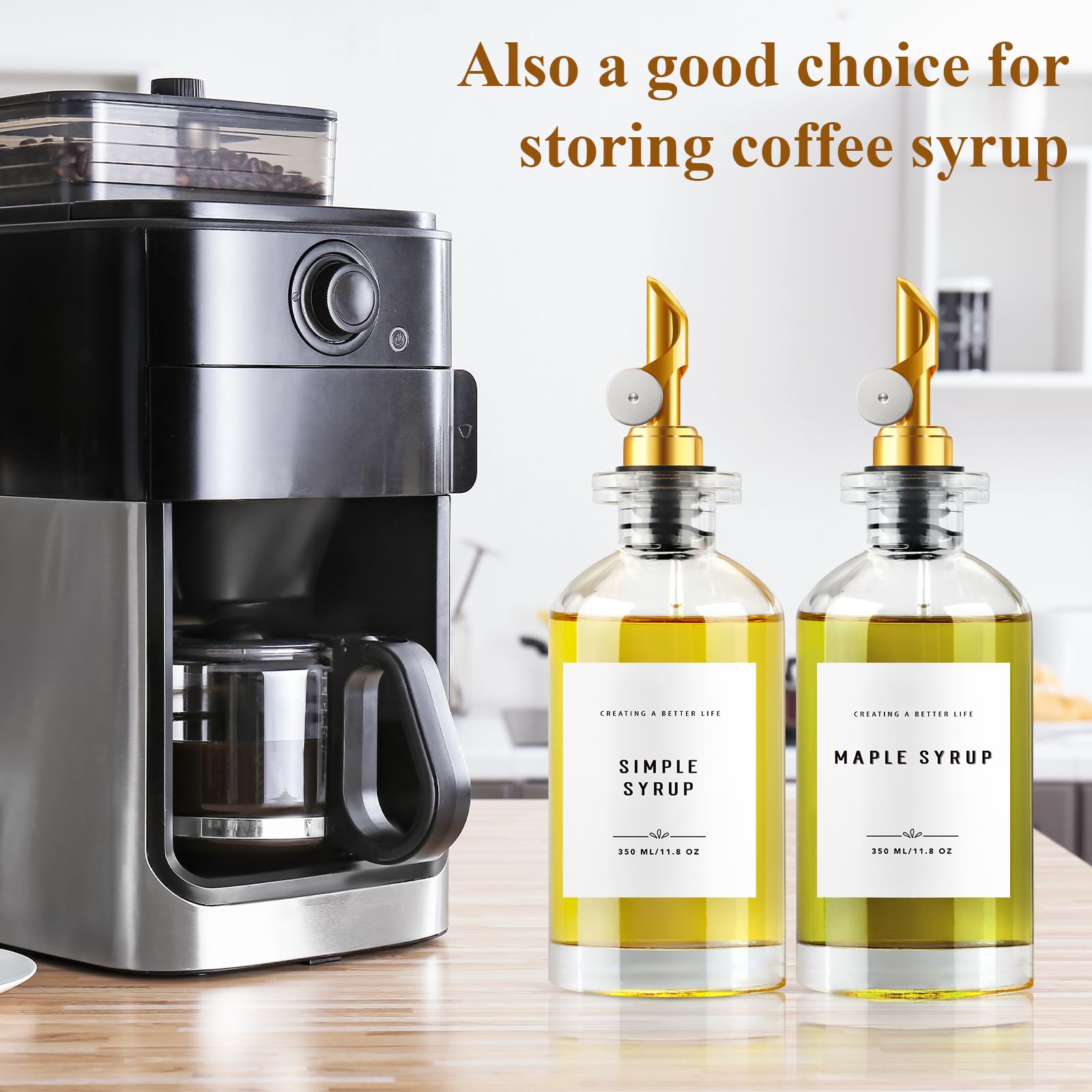 Gixsegie Olive Oil Dispenser Bottle With Bamboo Tray, W.Metal Pour Spout, Coffee Syrup Dispenser, Olive Oil Cruet Cooking Oil Di