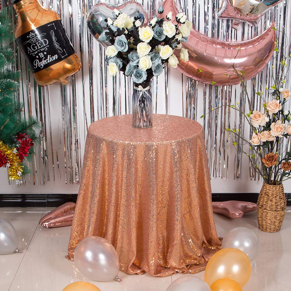Jyflzq Rose Gold Sequin Tablecloth 70 Round Sparkly Drape Table Cloths Table Cover Overlay For Wedding Birthday Party Baby Brida