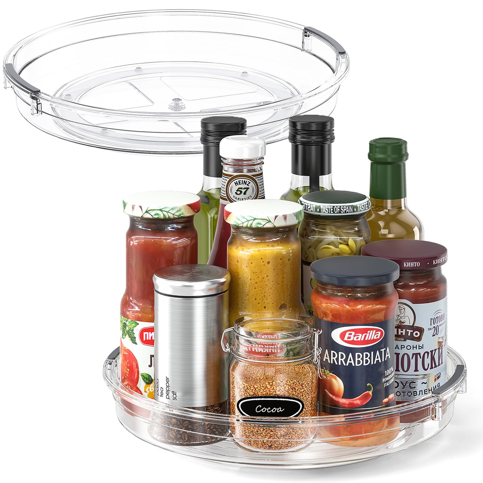 Lamu 2 Pack Lazy Susan Organizer Turntable For Cabinet, 10.6In Lazy Susan With Edge Rotating Spice Organizer For Fridge, Kitchen